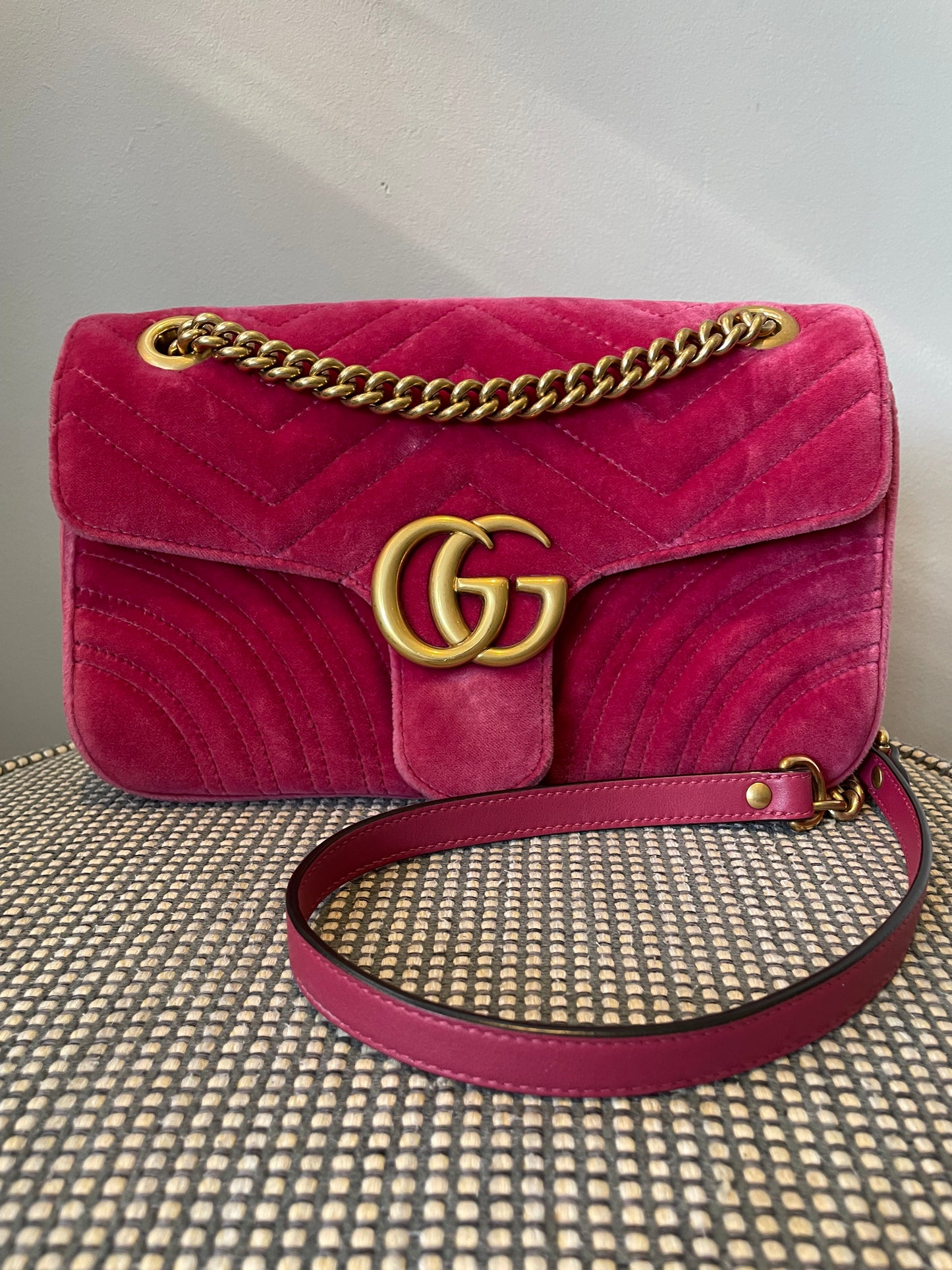 Preloved Gucci Velvet Matelasse GG Marmont Shoulder Bag, Small