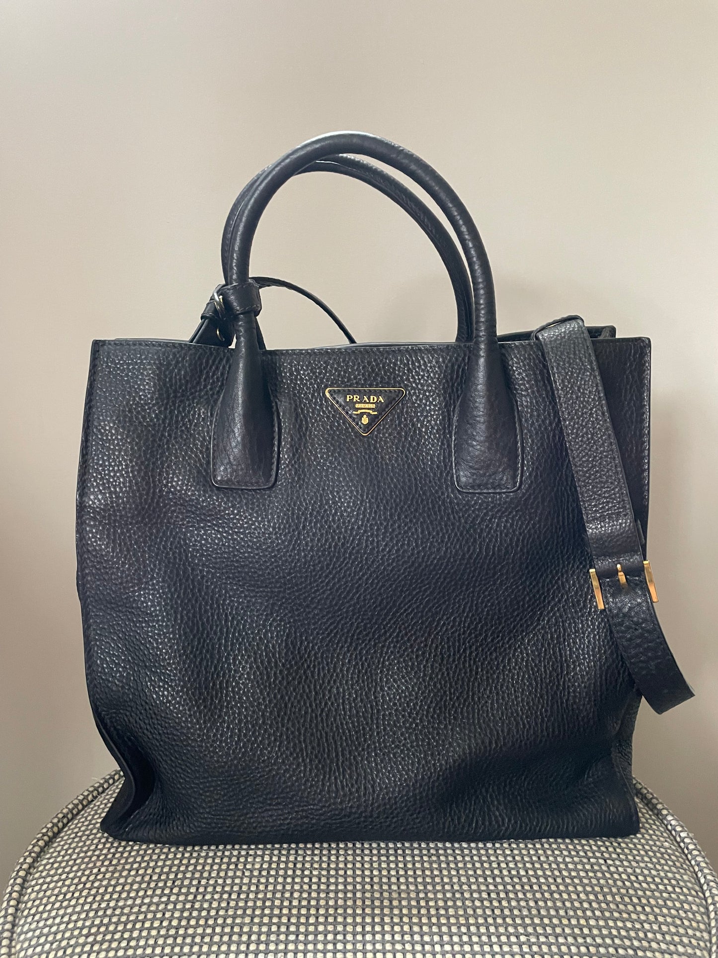 Preloved Prada Vitello Daino Tote Bag with Long Strap