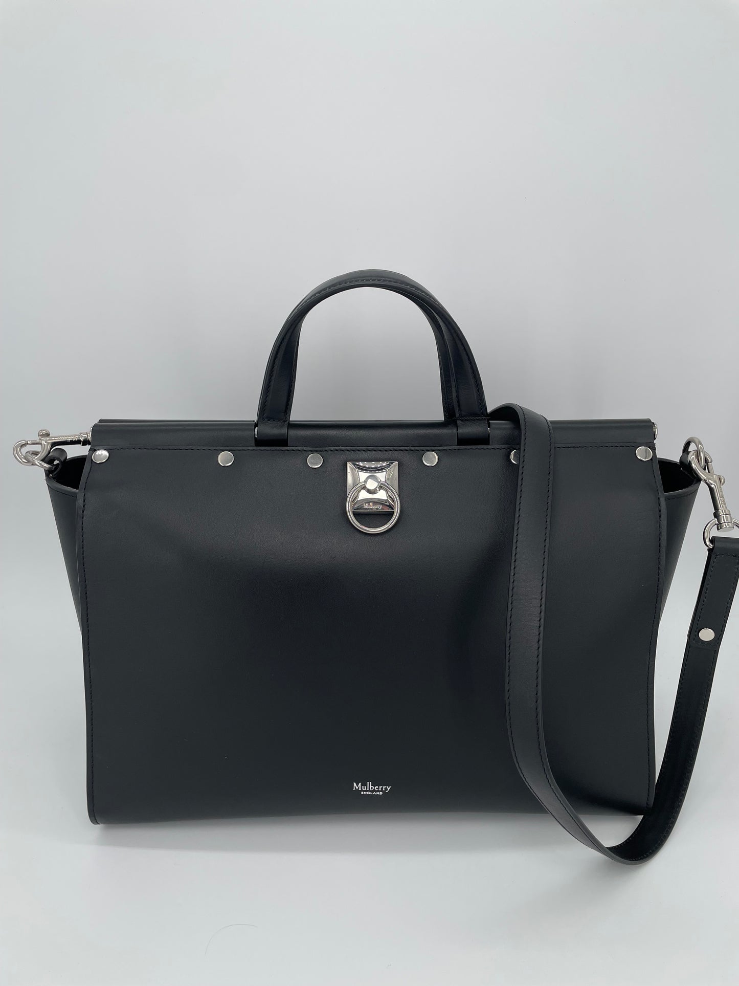 Preloved Mulberry Iris Top Handle Flat Stud Tote Bag with Long Strap