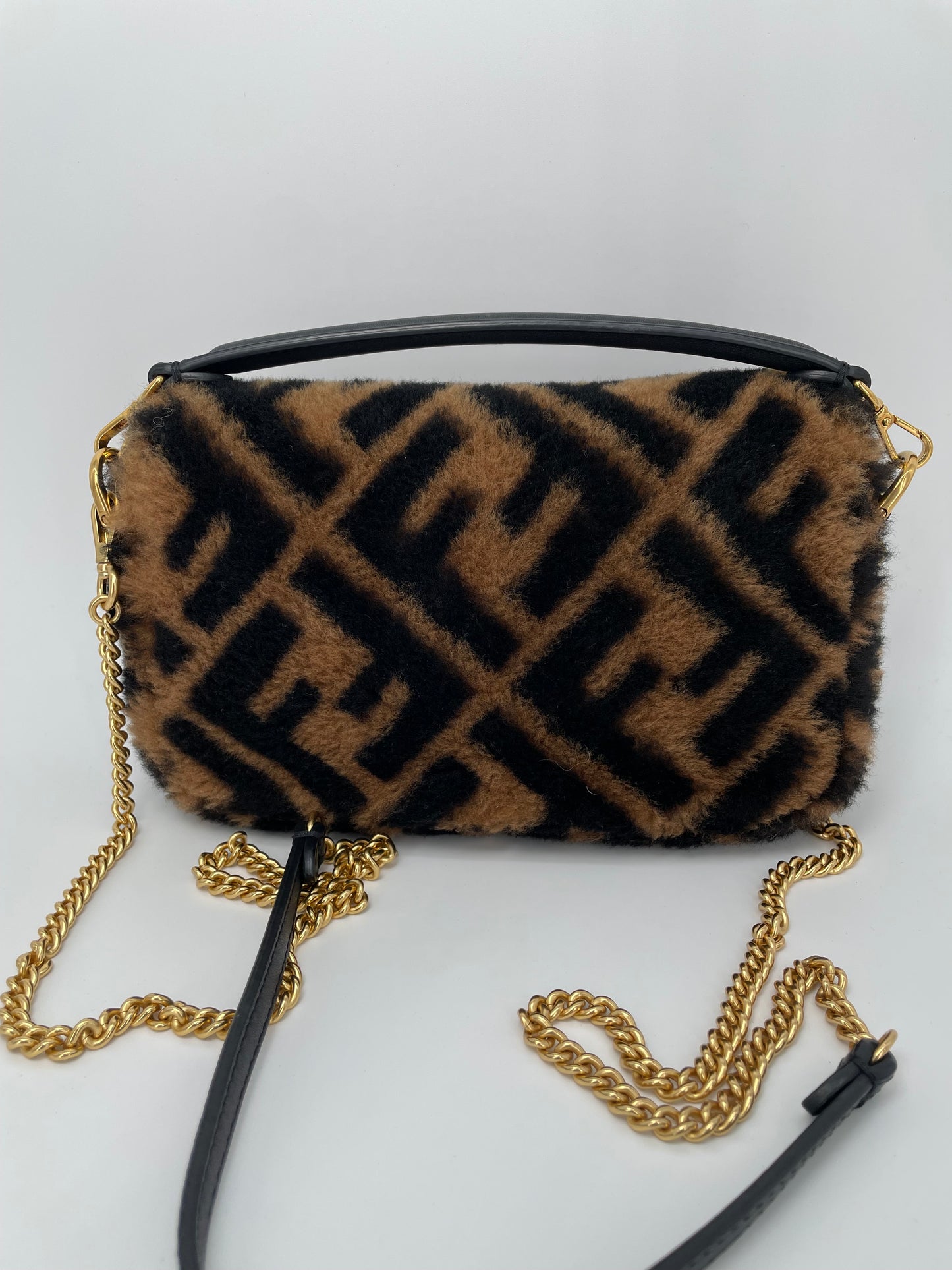 Preloved Fendi Shearling Sheepskin FF Chain Baguette, Mini