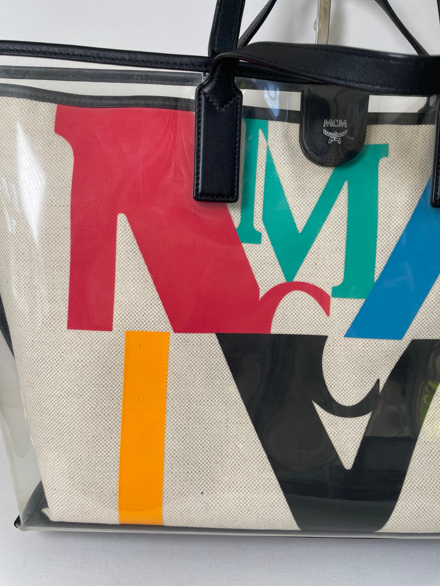 Preloved MCM Glitch Logo Shopping Tote, Large
