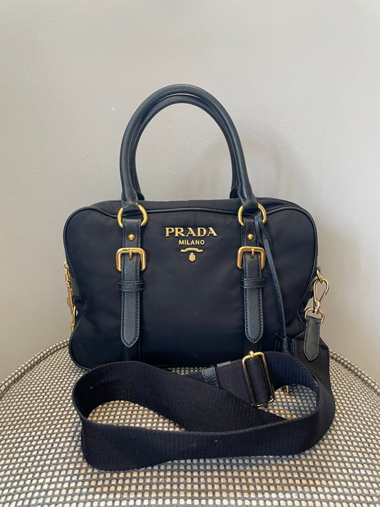Preloved Prada Top Handle Tote Bag with Long Strap