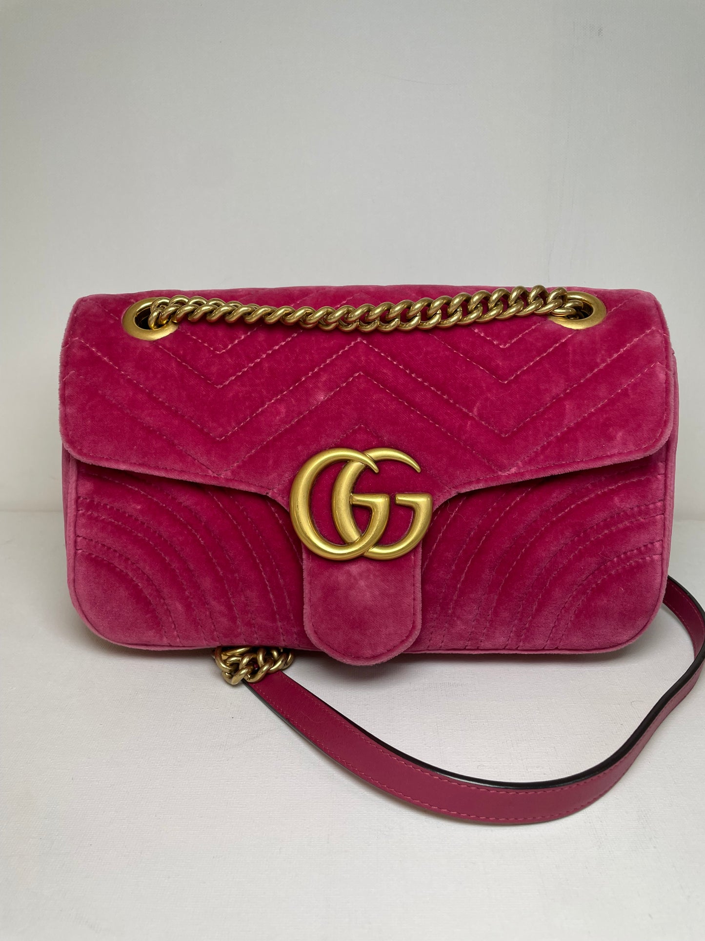 Preloved Gucci Velvet Matelasse GG Marmont Shoulder Bag, Small