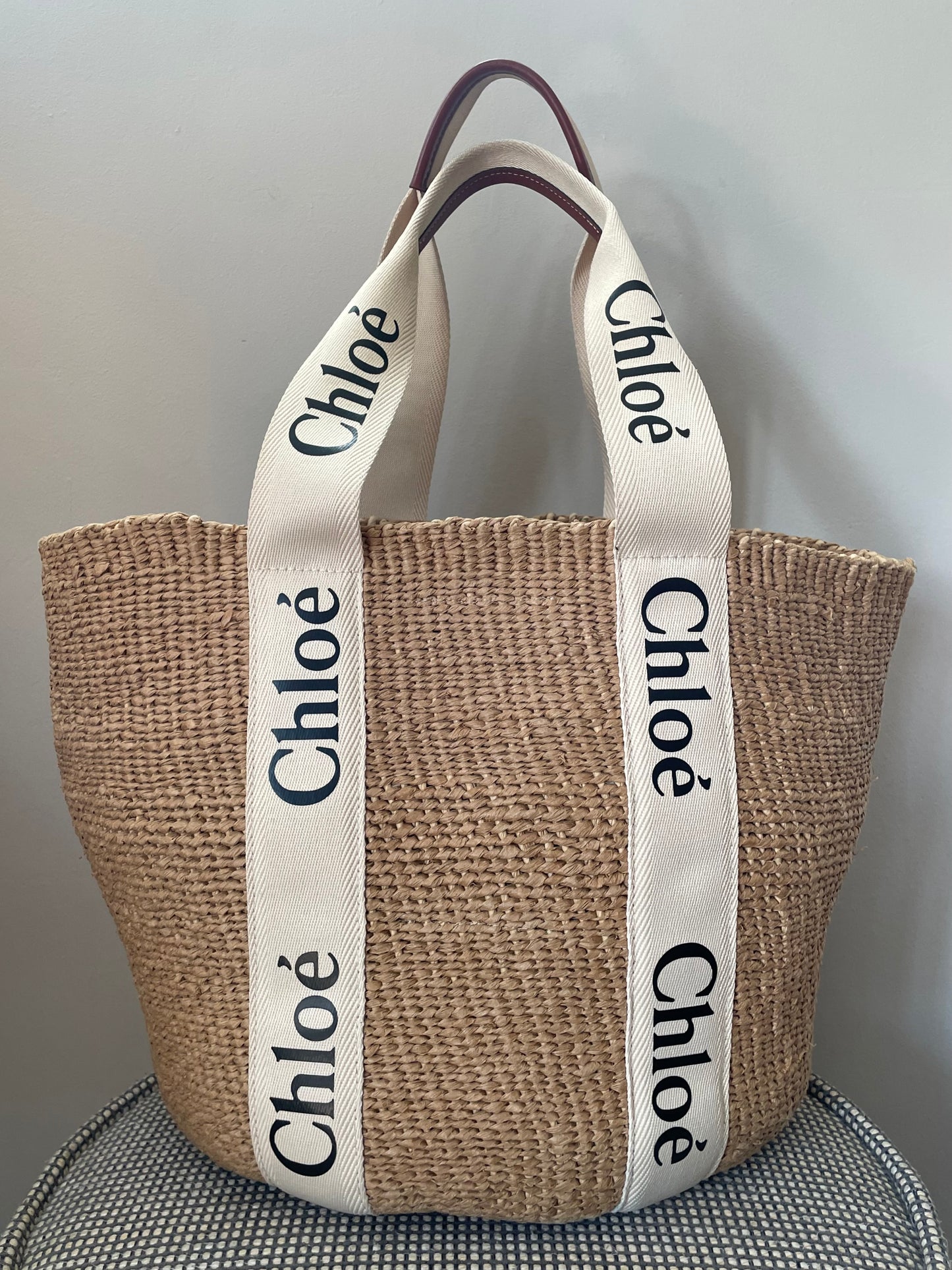 Preloved Chloe Raffia Woody Basket Bag,