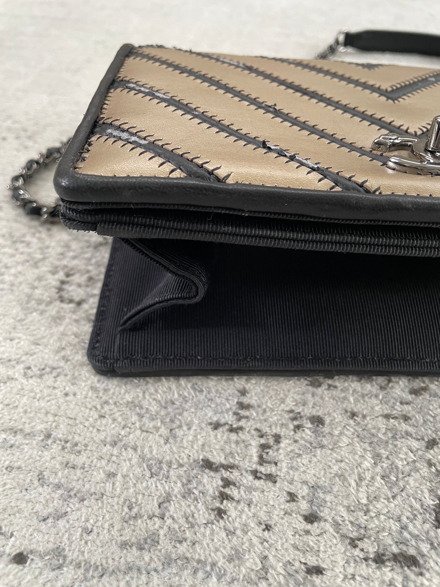 Preloved Chanel Lambskin Grosgrain Chevron
Quilted Couture Flap, Small