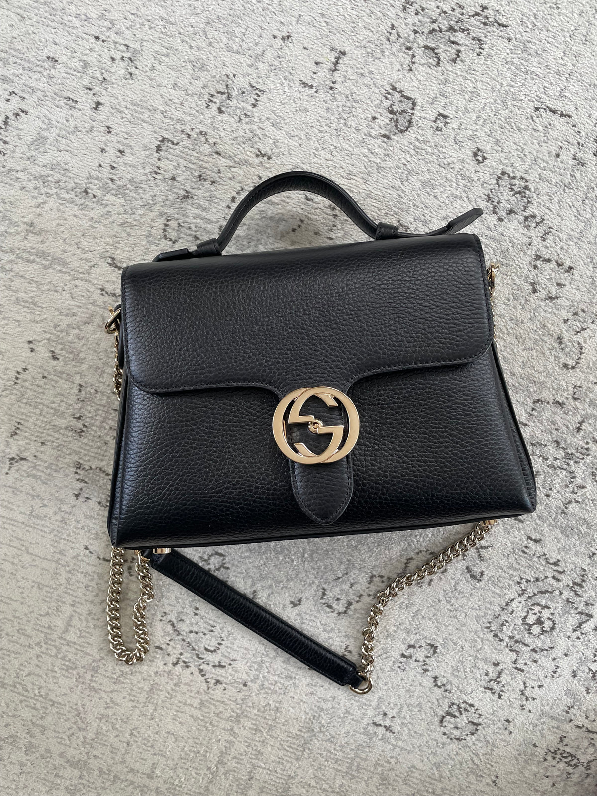 Preloved Gucci Dollar Interlocking Top Handled Shoulder Bag, Medium