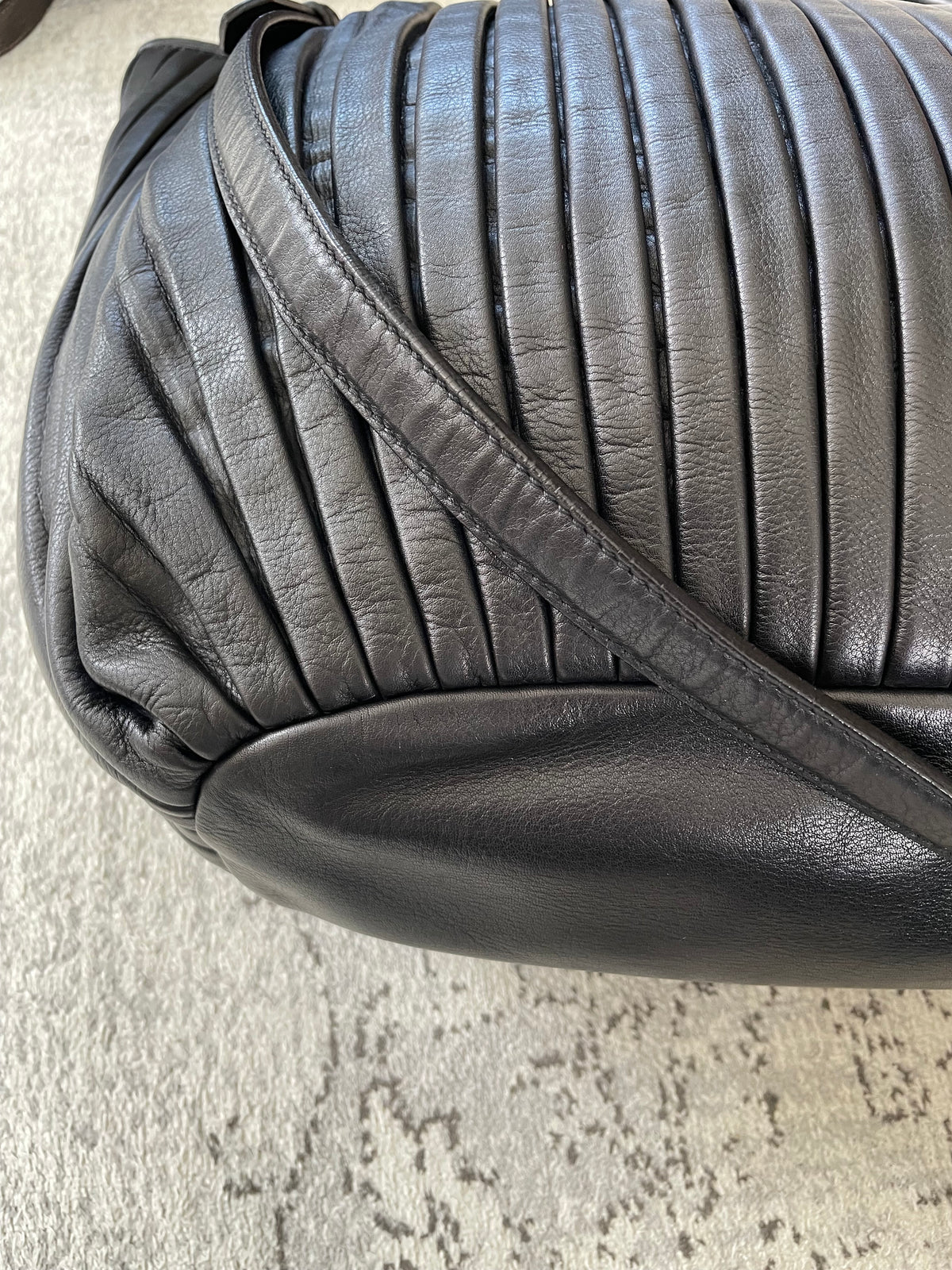 Preloved Miu Miu Pleated Leather Tote Bag with Long Strap