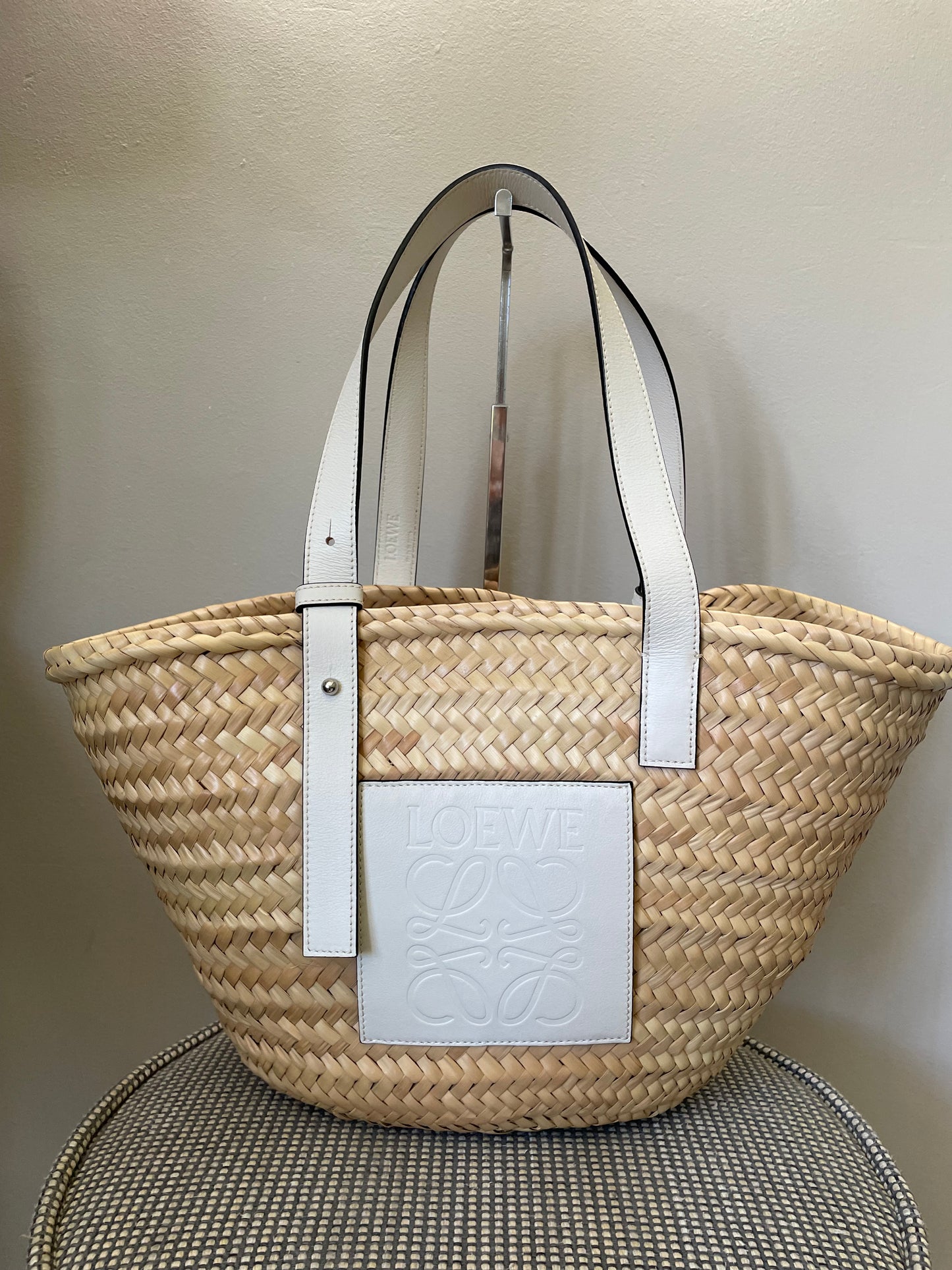 Preloved Loewe Raffia Basket Bag, Medium