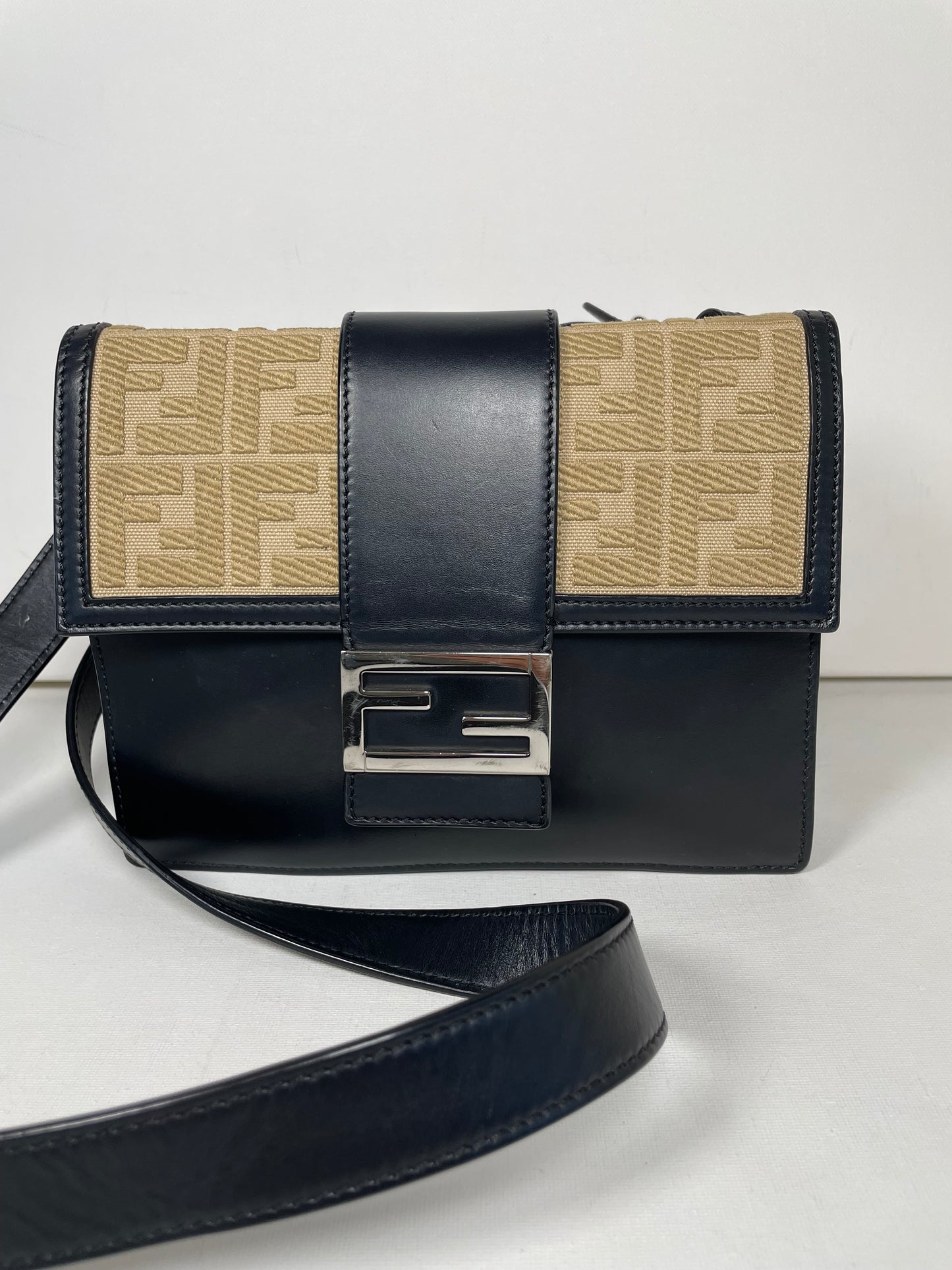 Preloved Fendi Zucca Flat Baguette Crossbody Bag