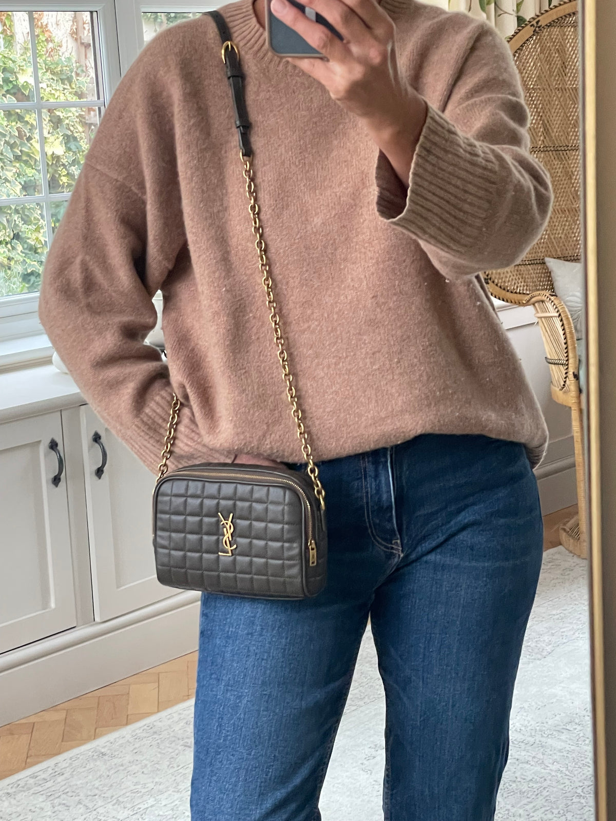 Preloved Saint Laurent Carre Quilted Cassandre Camera Bag, Mini