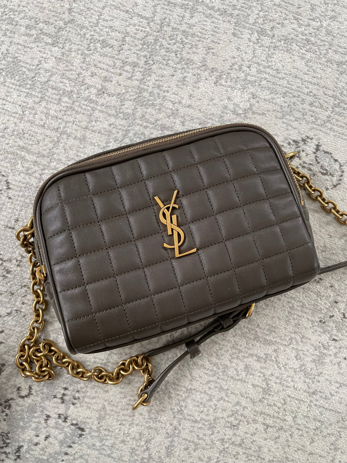 Preloved Saint Laurent Carre Quilted Cassandre Camera Bag, Mini
