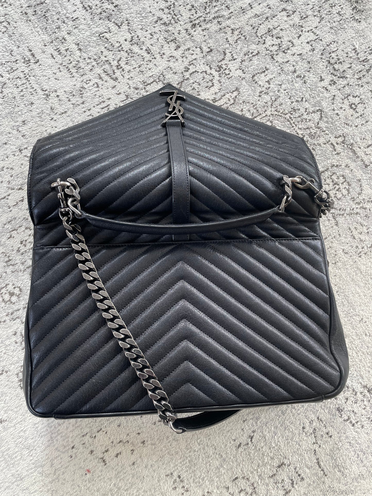 Preloved Saint Laurent Matelasse Chevron Monogram College Bag, Large