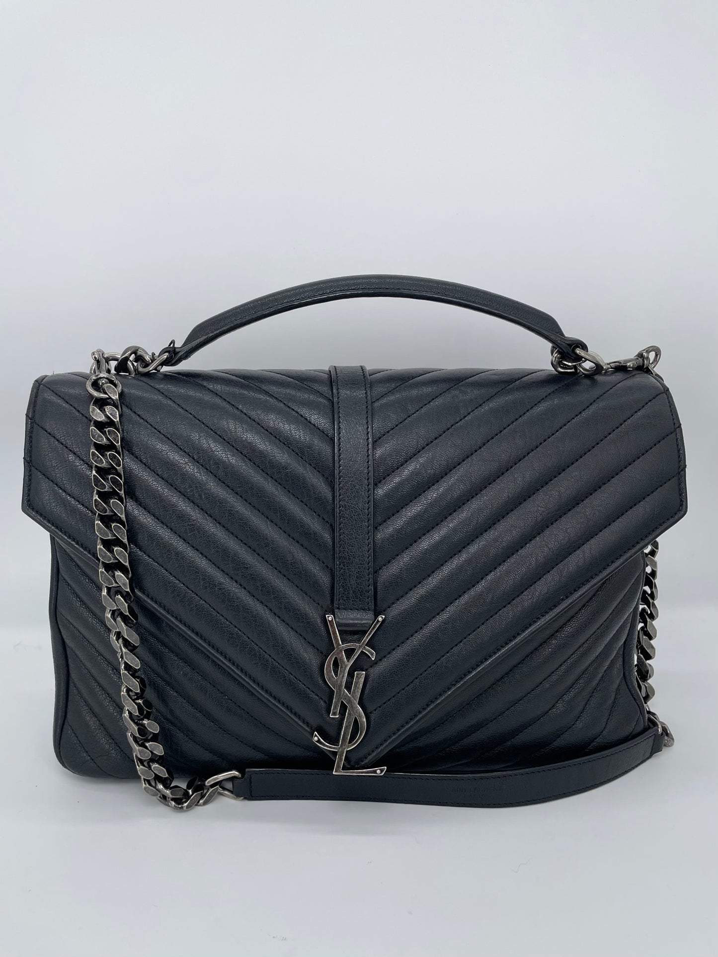 Preloved Saint Laurent Matelasse Chevron Monogram College Bag, Large