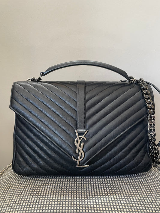Preloved Saint Laurent Matelasse Chevron Monogram College Bag, Large