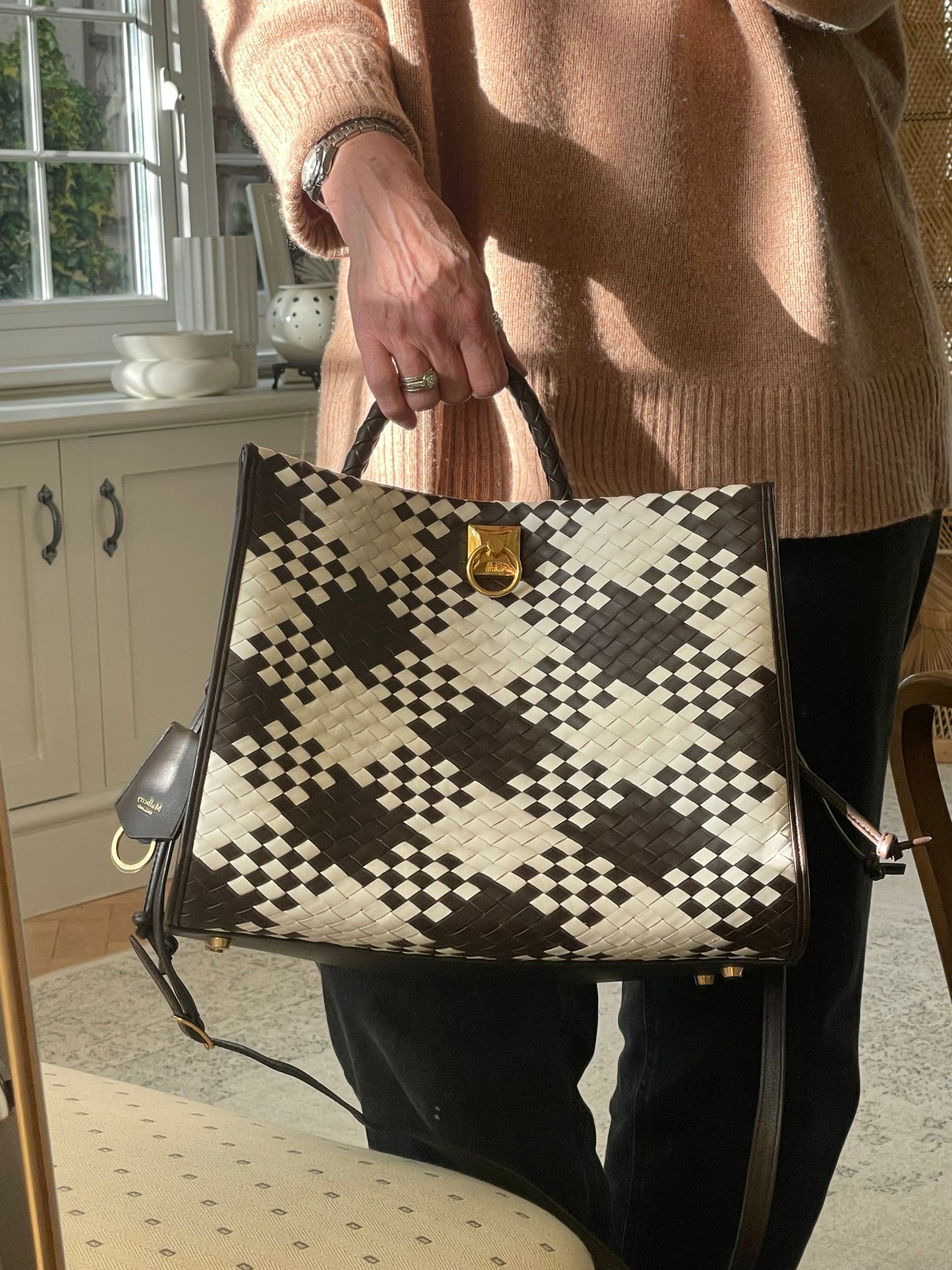 Preloved Mulberry Iris Woven Tote Bag with Long Strap