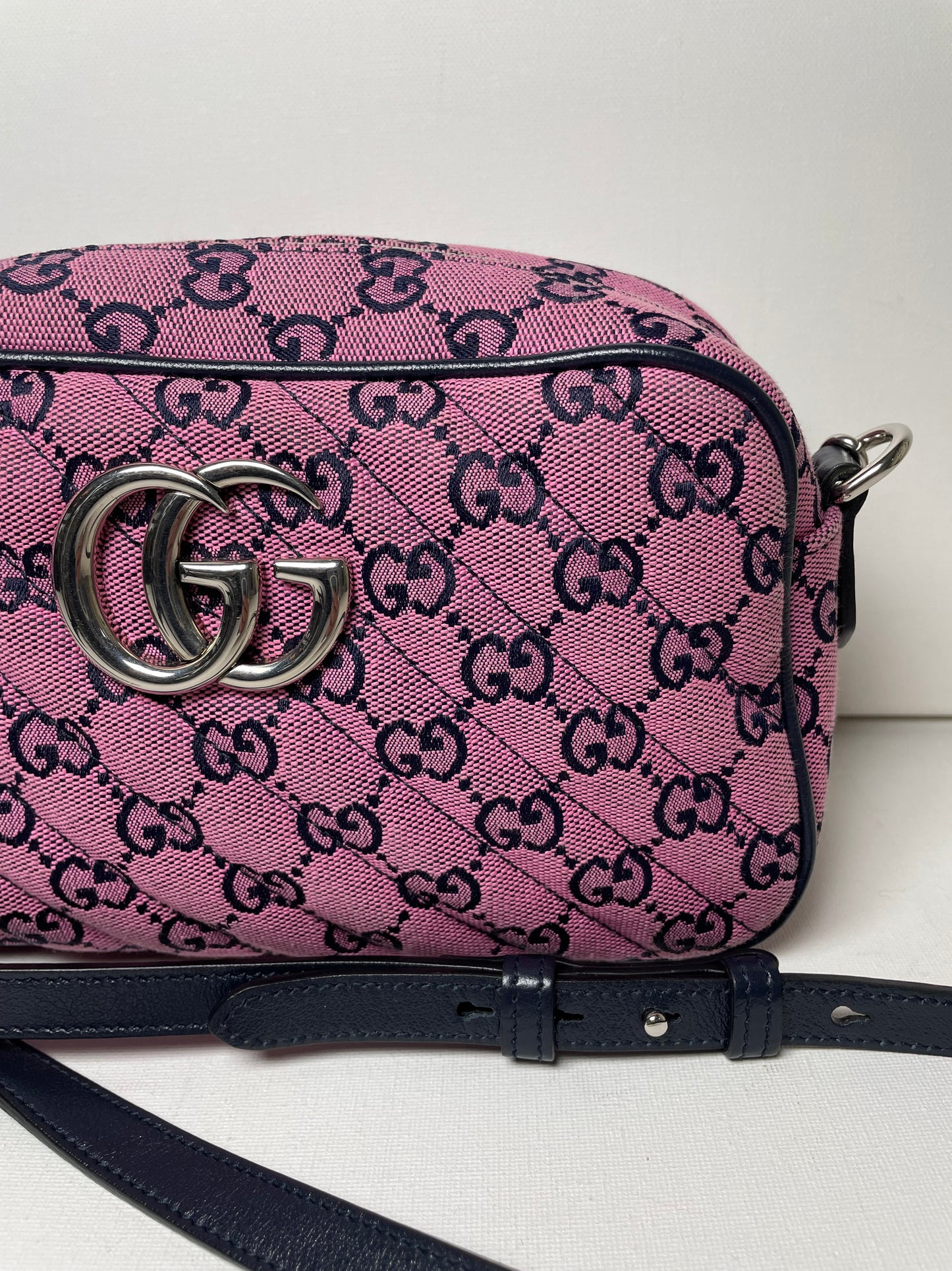 Preloved Gucci Diagonal Quilted Canvas Marmont Camera Bag, Small