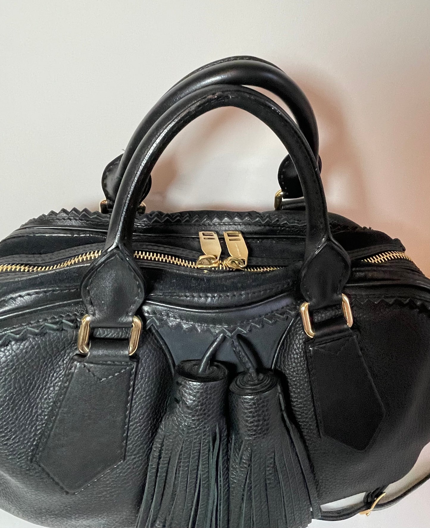 Preloved Burberry Prorsum Oversized Tassel Bag with long strap