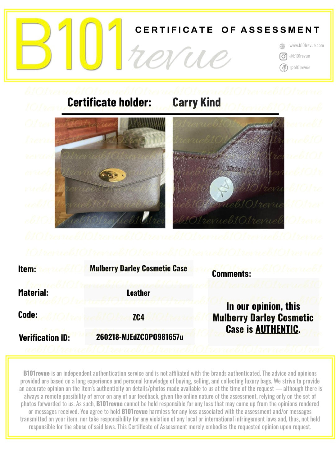 Preloved Mulberry Darley Cosmetic Pouch