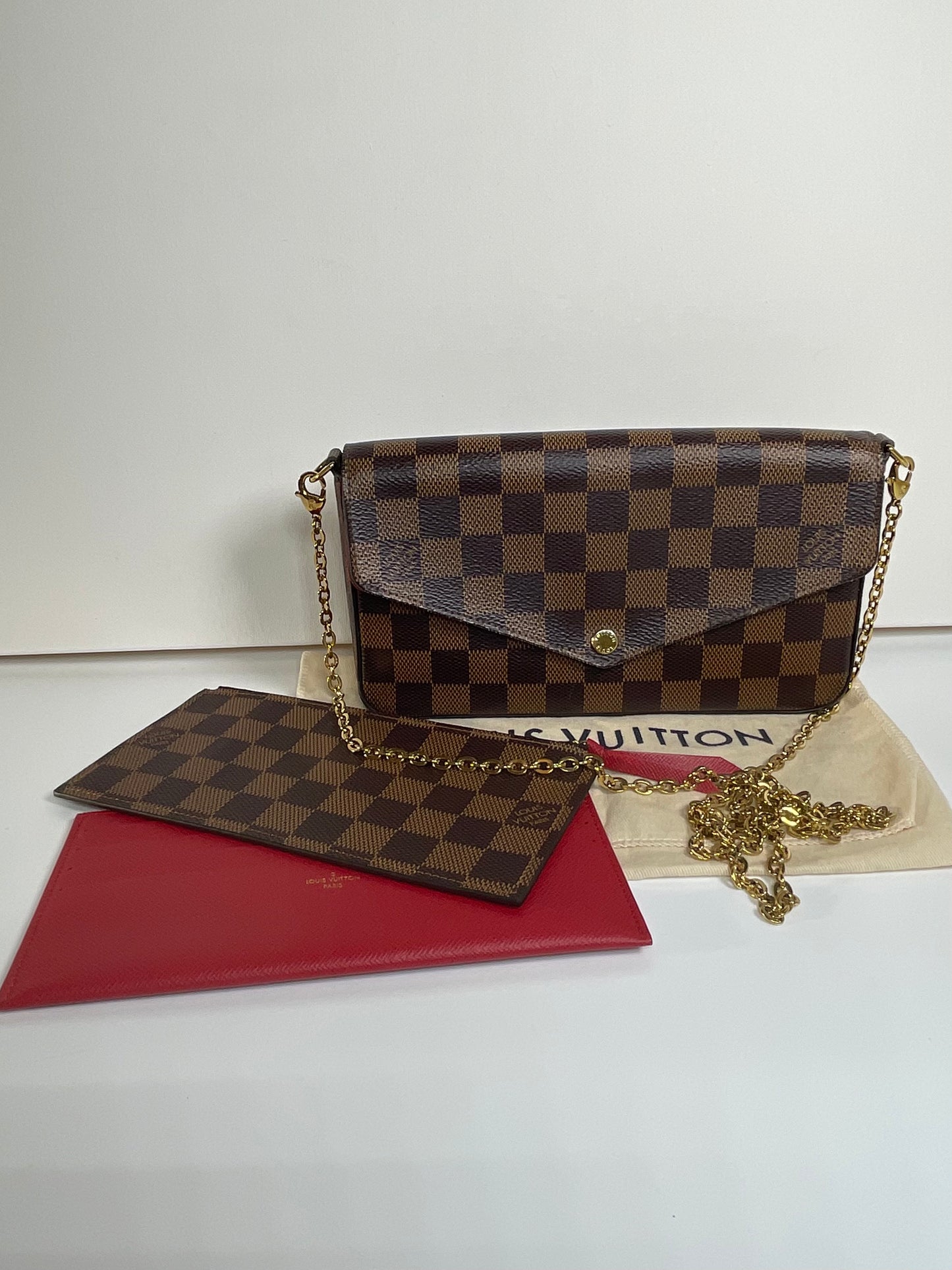 Preloved Louis Vuitton Pochette Felicie in Damier Ebene Canvas with inserts