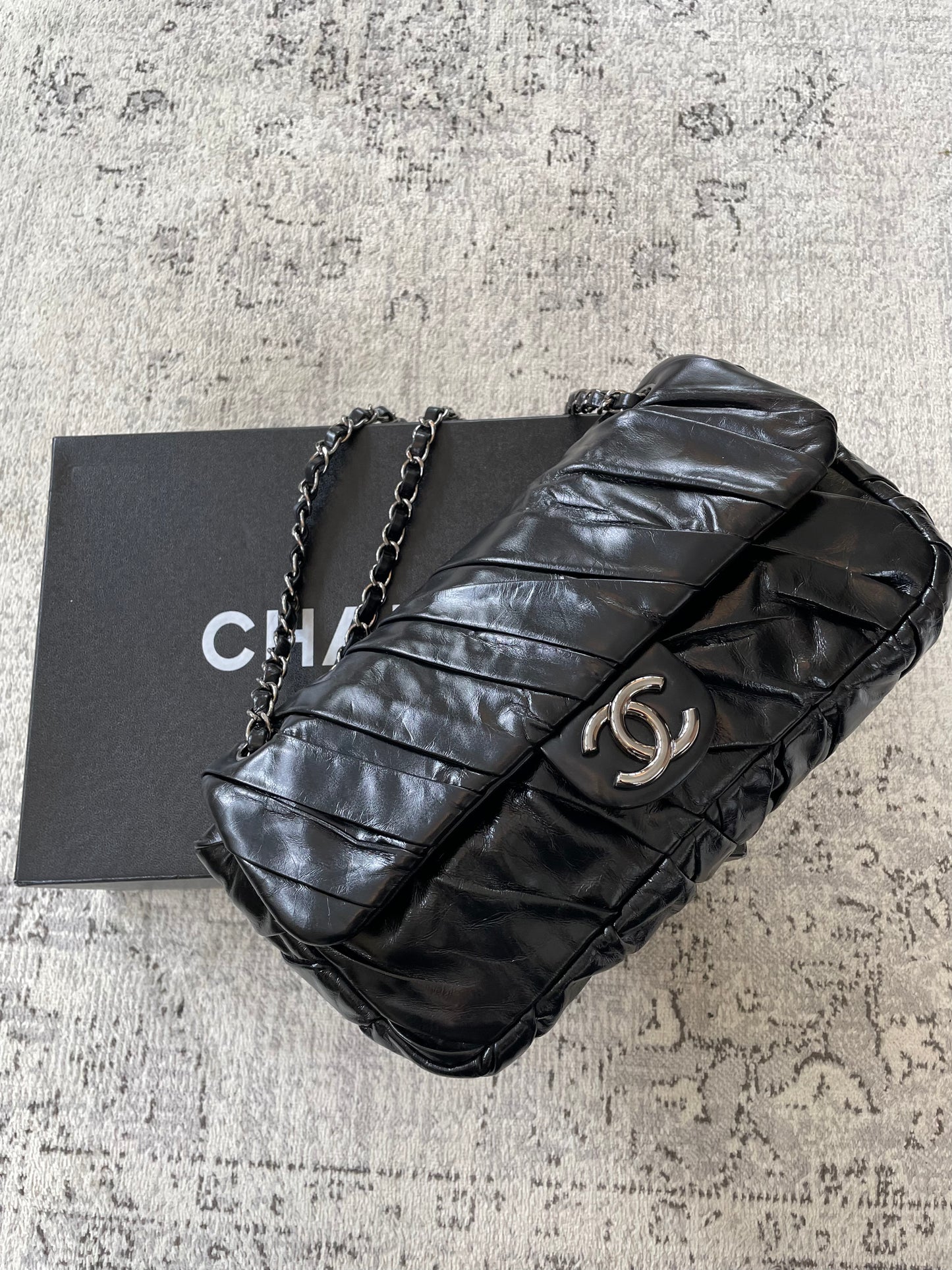 Preloved Chanel Glazed, Twisted Flap Calfskin Shoulder Bag, Medium