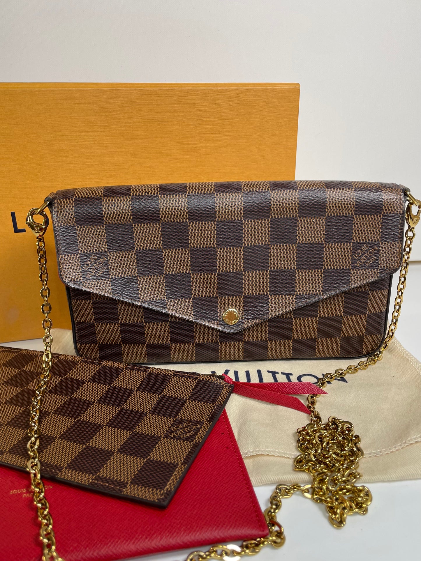 Preloved Louis Vuitton Pochette Felicie in Damier Ebene Canvas with inserts