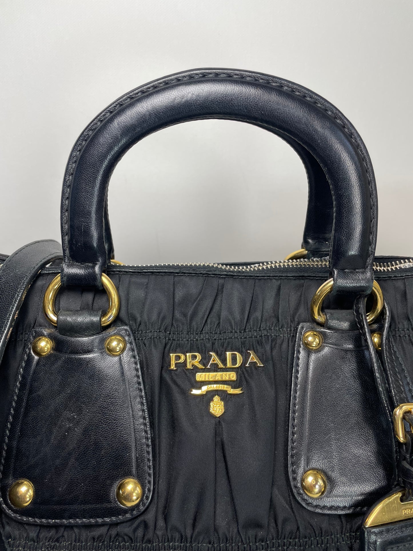 Preloved Prada Tessuto Nylon Gaufre Gathered Tote with Long Shoulder Strap