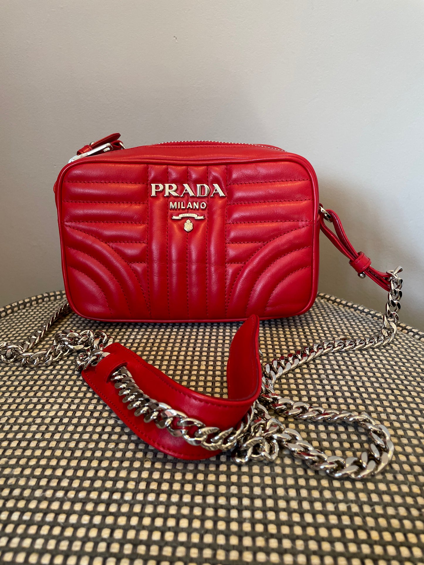 Preloved Prada Diagramme Bandoliera Crossbody Bag, Small