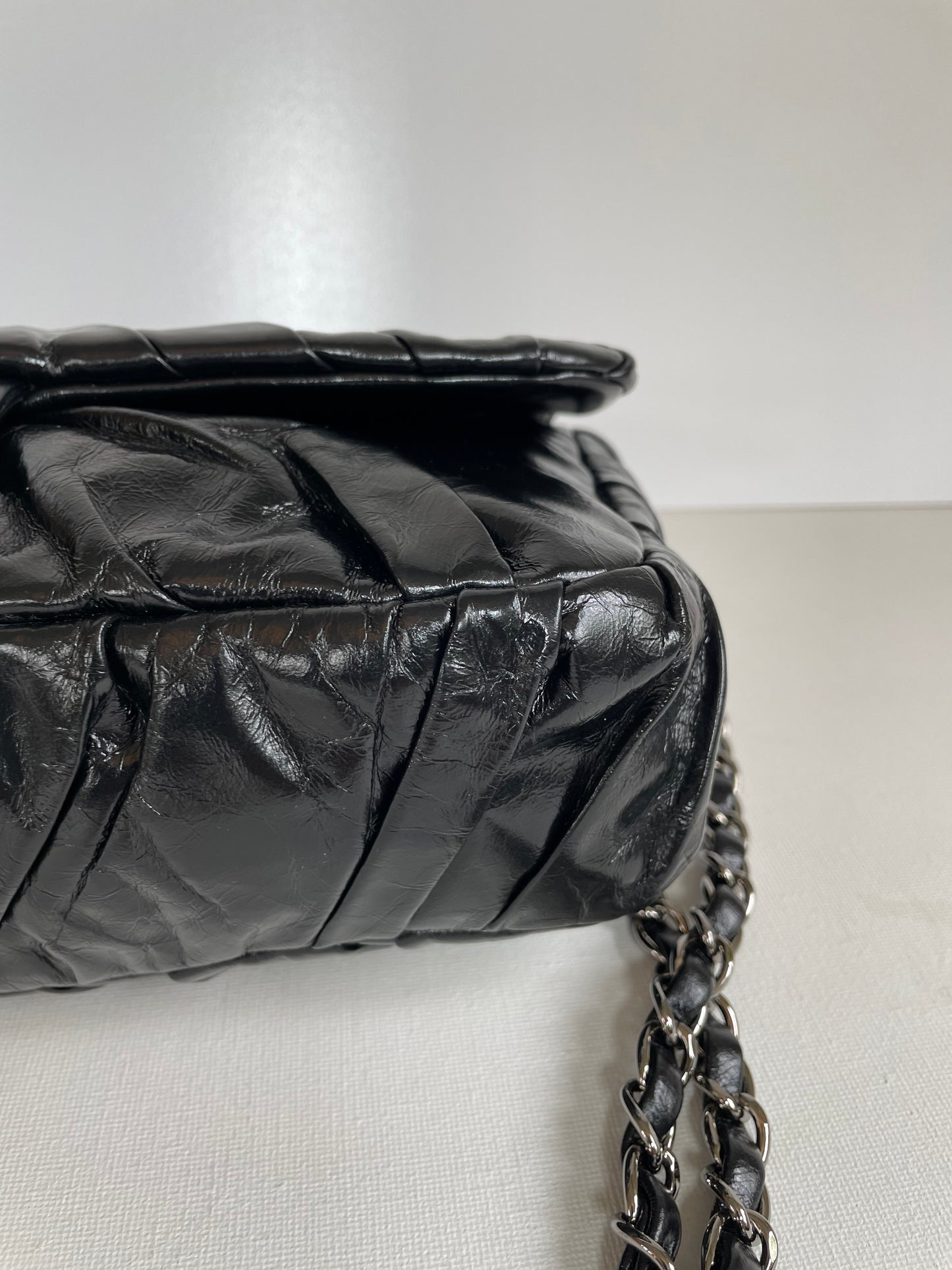 Preloved Chanel Glazed, Twisted Flap Calfskin Shoulder Bag, Medium