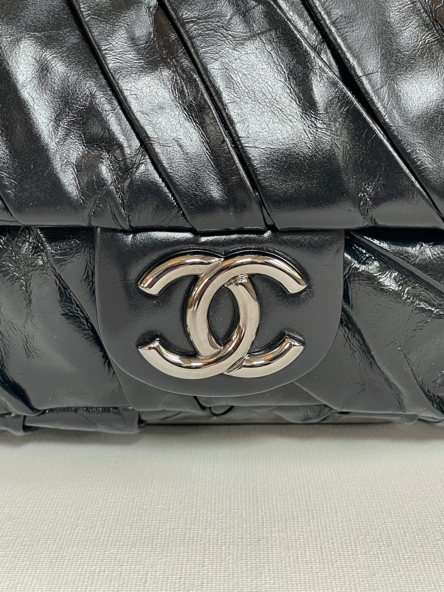 Preloved Chanel Glazed, Twisted Flap Calfskin Shoulder Bag, Medium