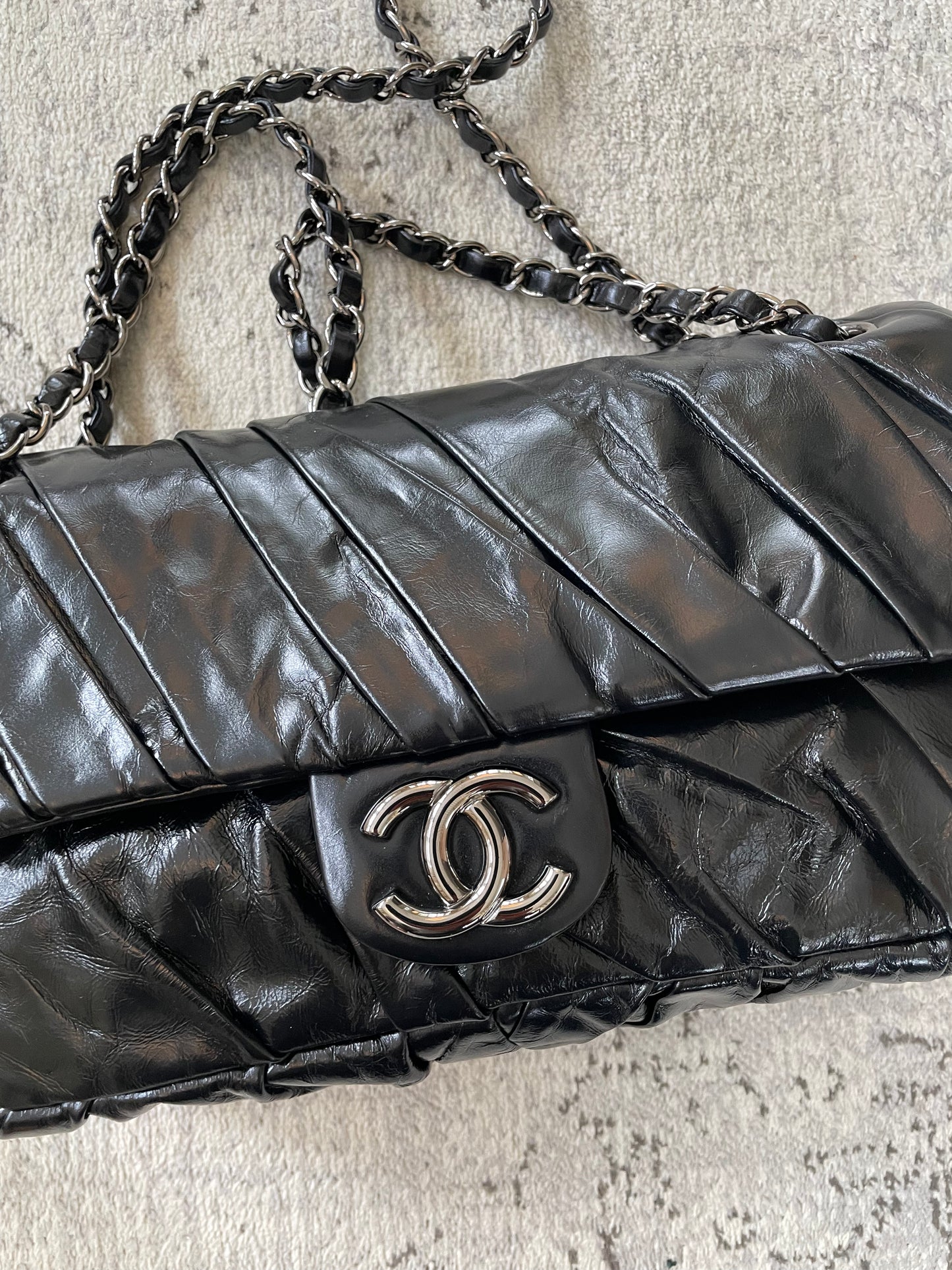 Preloved Chanel Glazed, Twisted Flap Calfskin Shoulder Bag, Medium