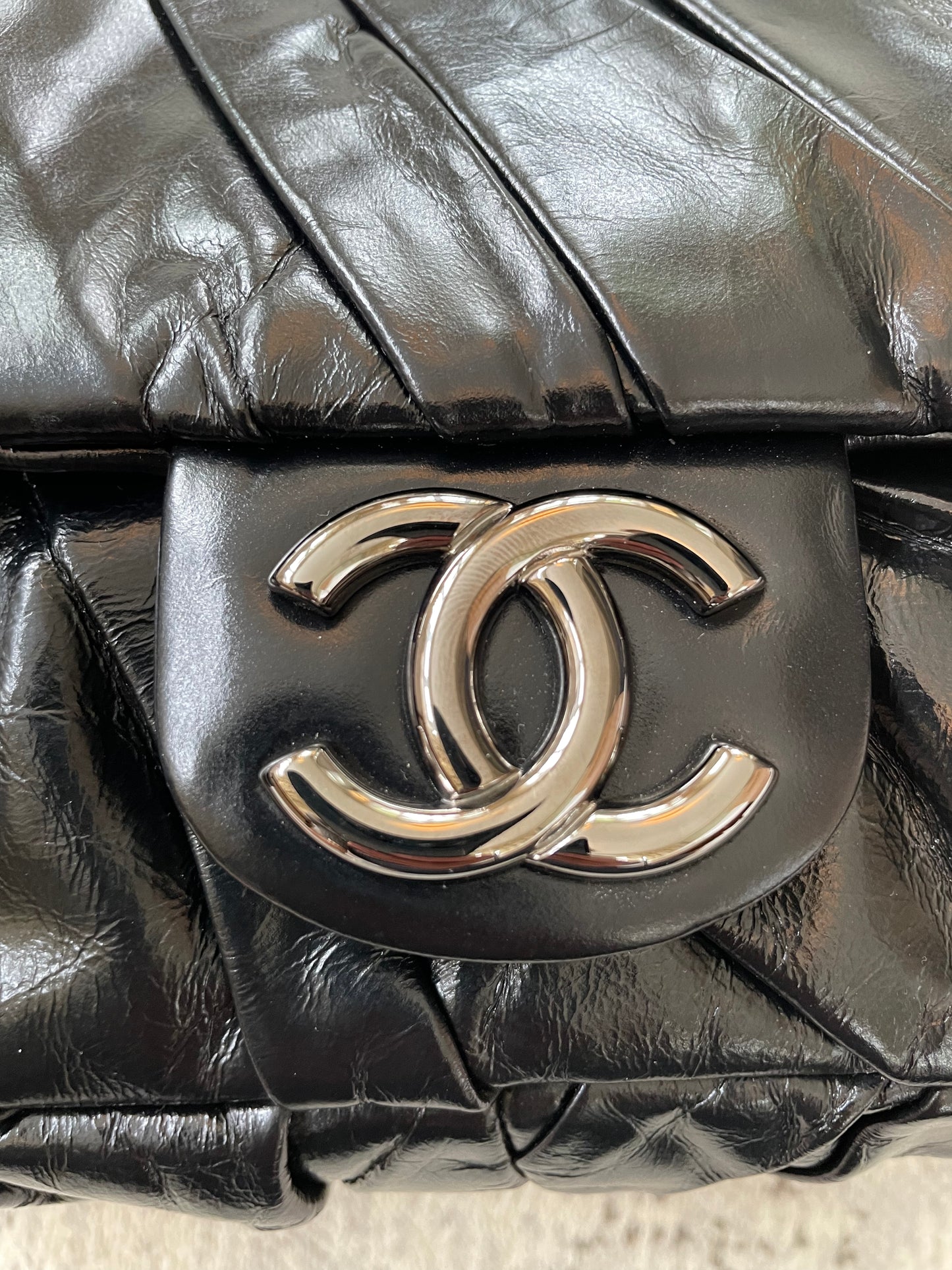 Preloved Chanel Glazed, Twisted Flap Calfskin Shoulder Bag, Medium