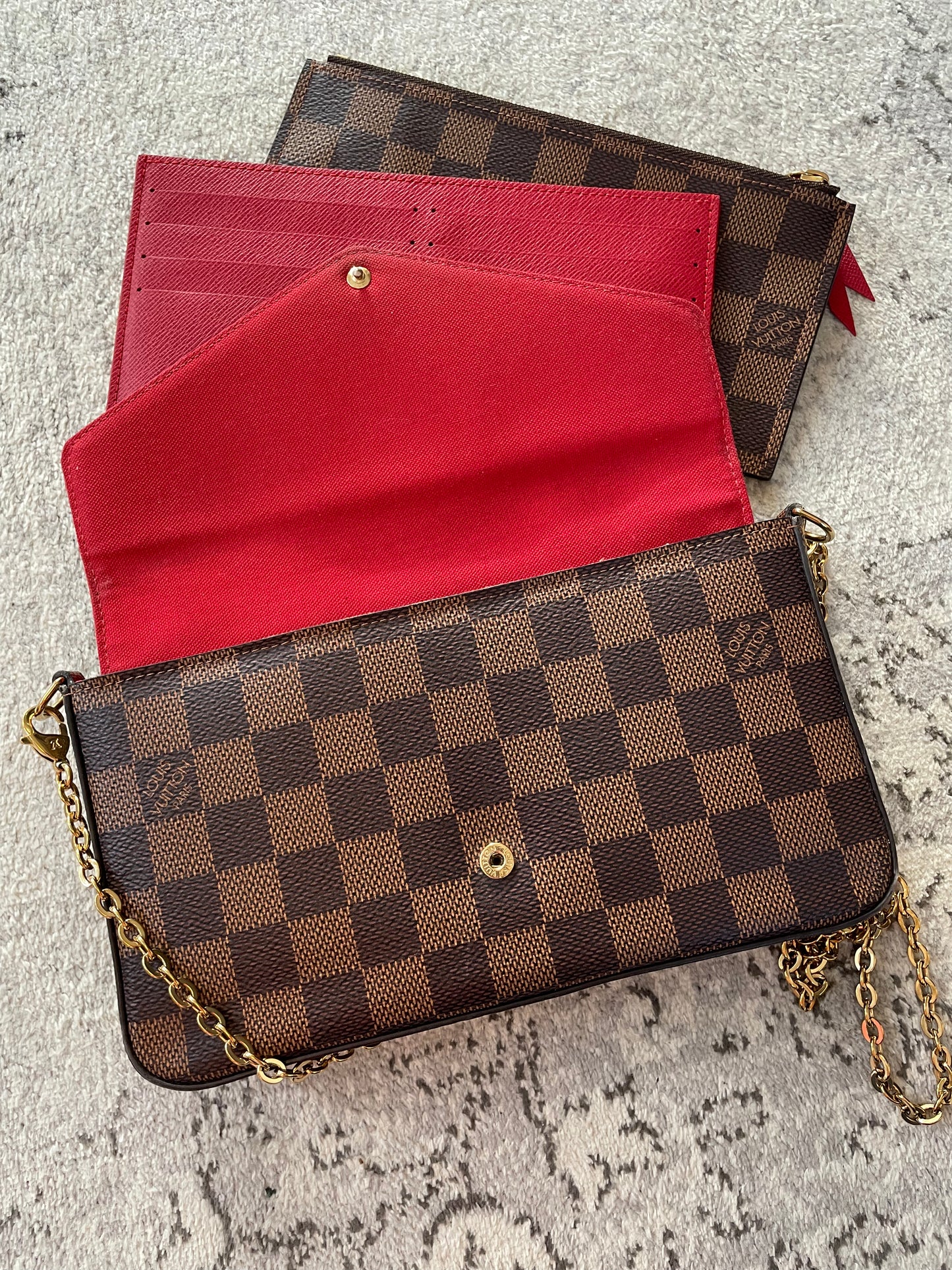 Preloved Louis Vuitton Pochette Felicie in Damier Ebene Canvas with inserts