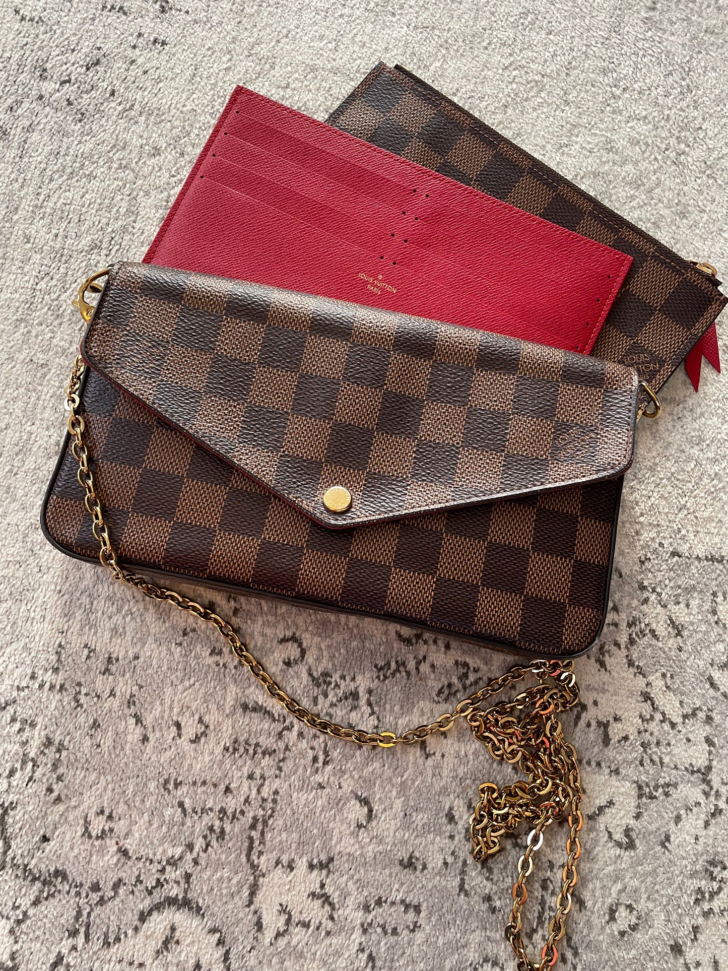 Preloved Louis Vuitton Pochette Felicie in Damier Ebene Canvas with inserts