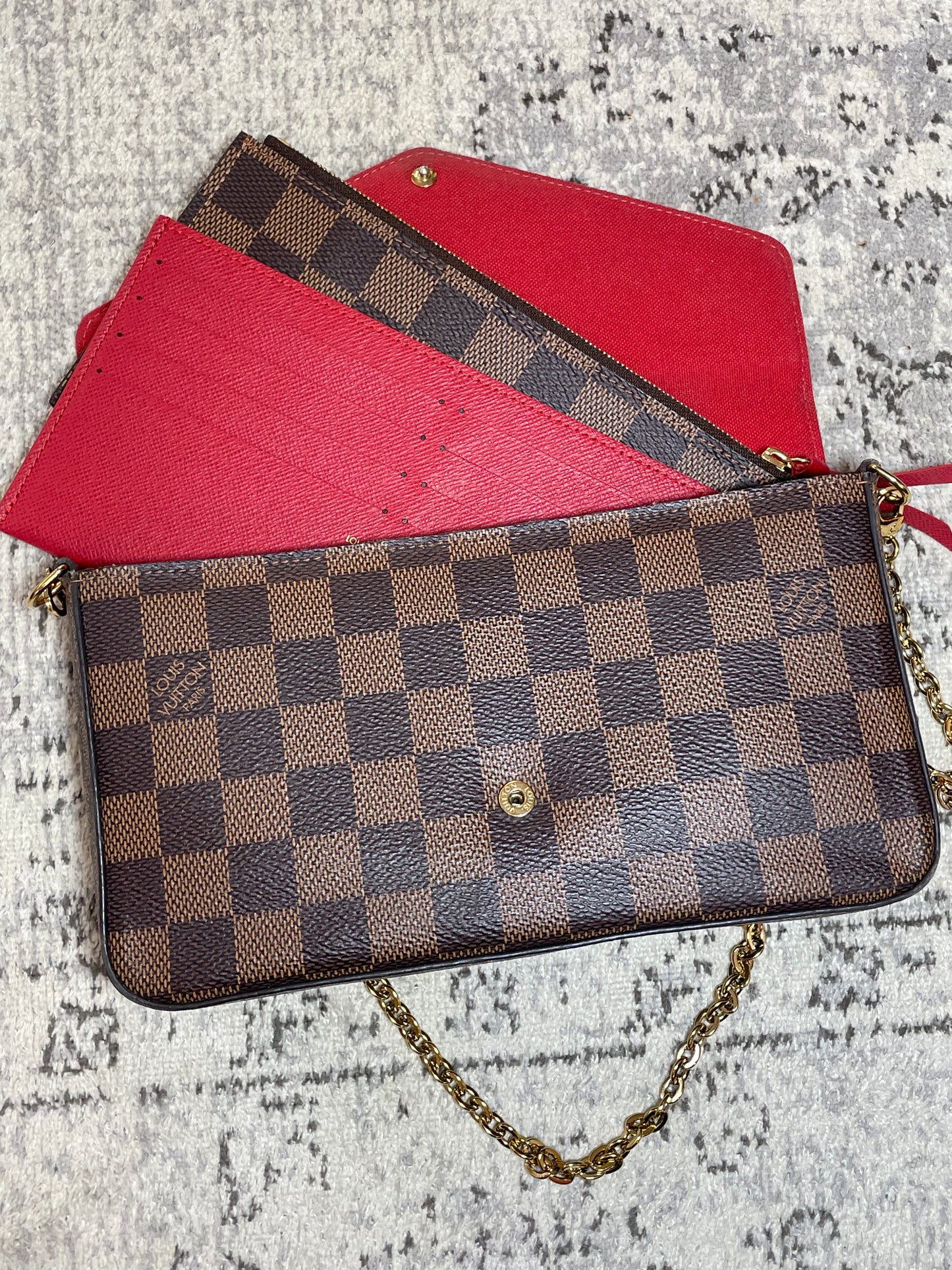 Preloved Louis Vuitton Pochette Felicie in Damier Ebene Canvas with inserts