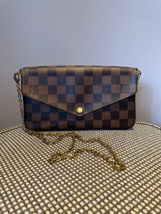 Preloved Louis Vuitton Pochette Felicie in Damier Ebene Canvas with inserts