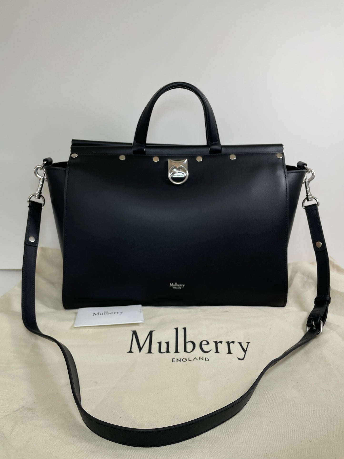 Preloved Mulberry Iris Top Handle Flat Stud Tote Bag with Long Strap