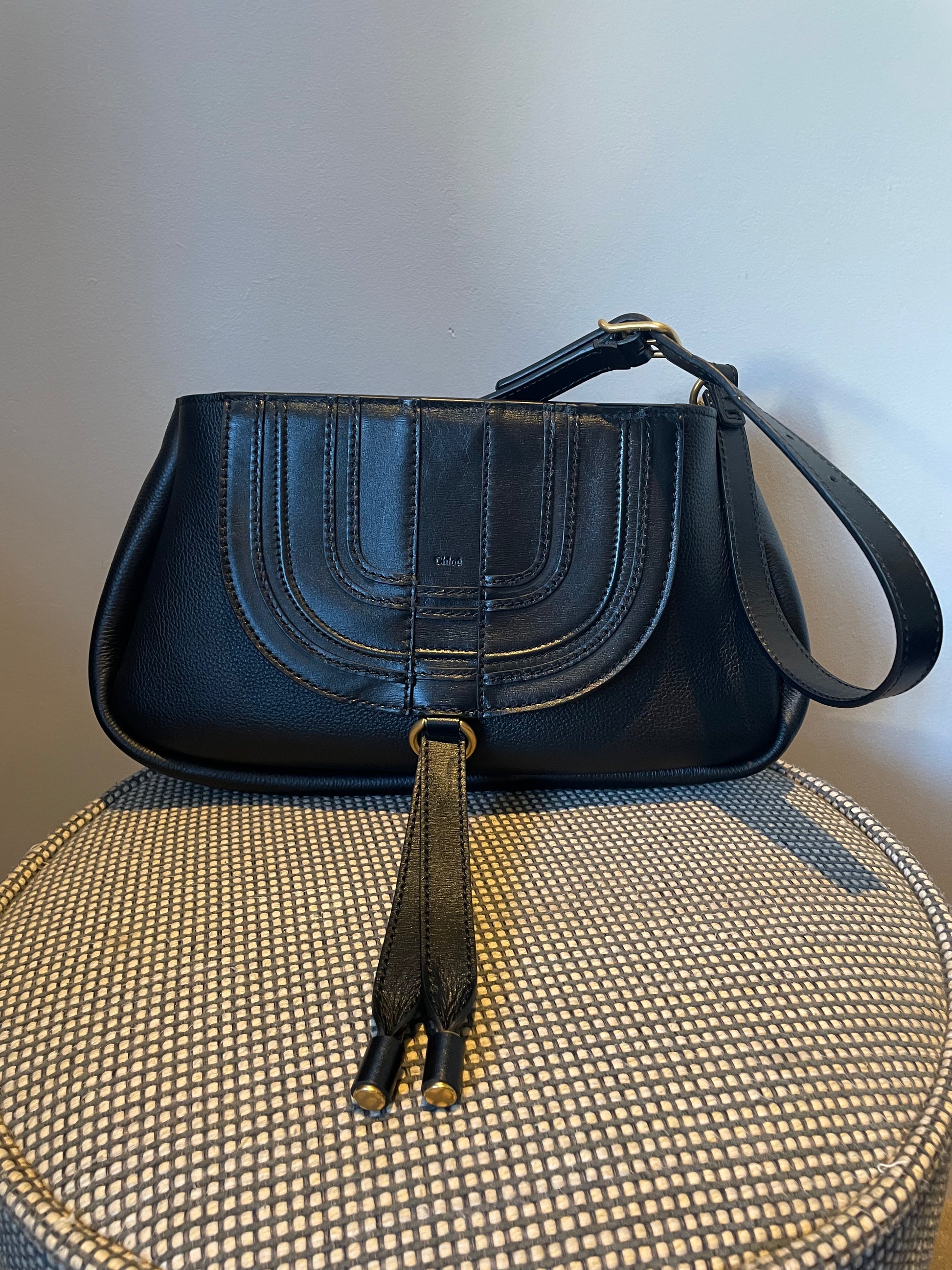 Chloe Marcie Medium Satchel Black Styled Preloved Chloe Marcie