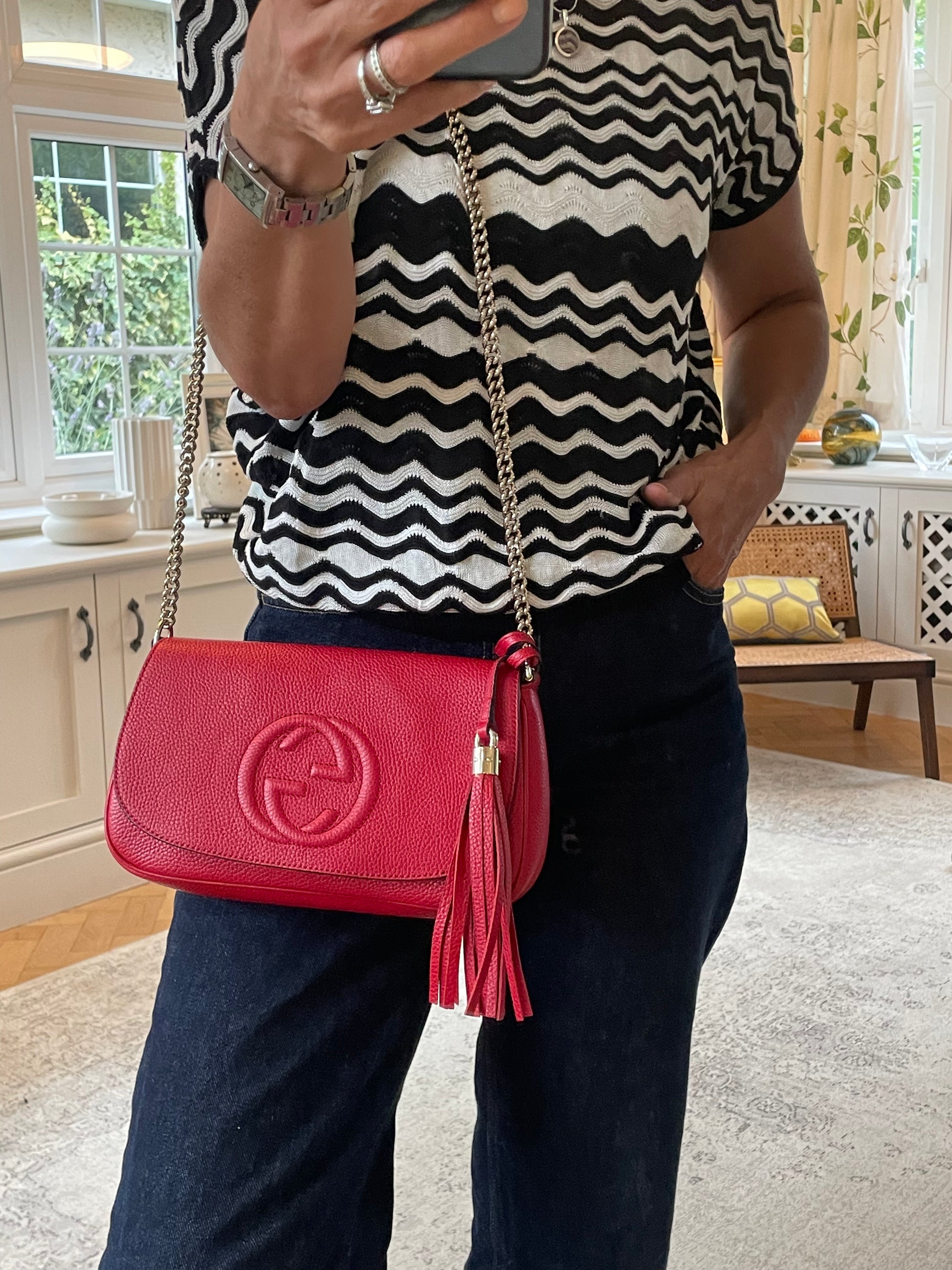 Gucci red leather crossbody bag discount