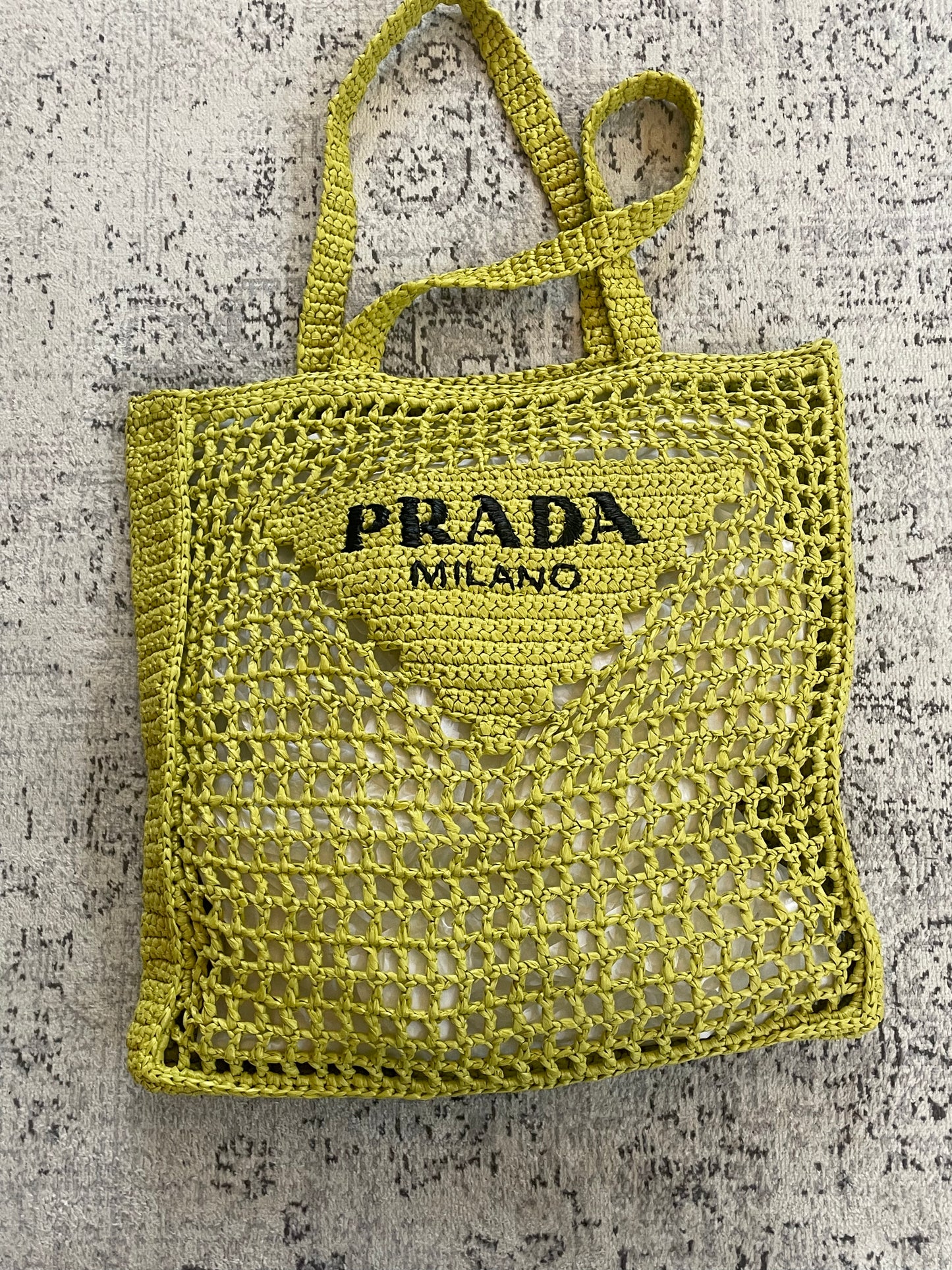 Preloved Prada Raffia Crochet Logo Tote Shopper