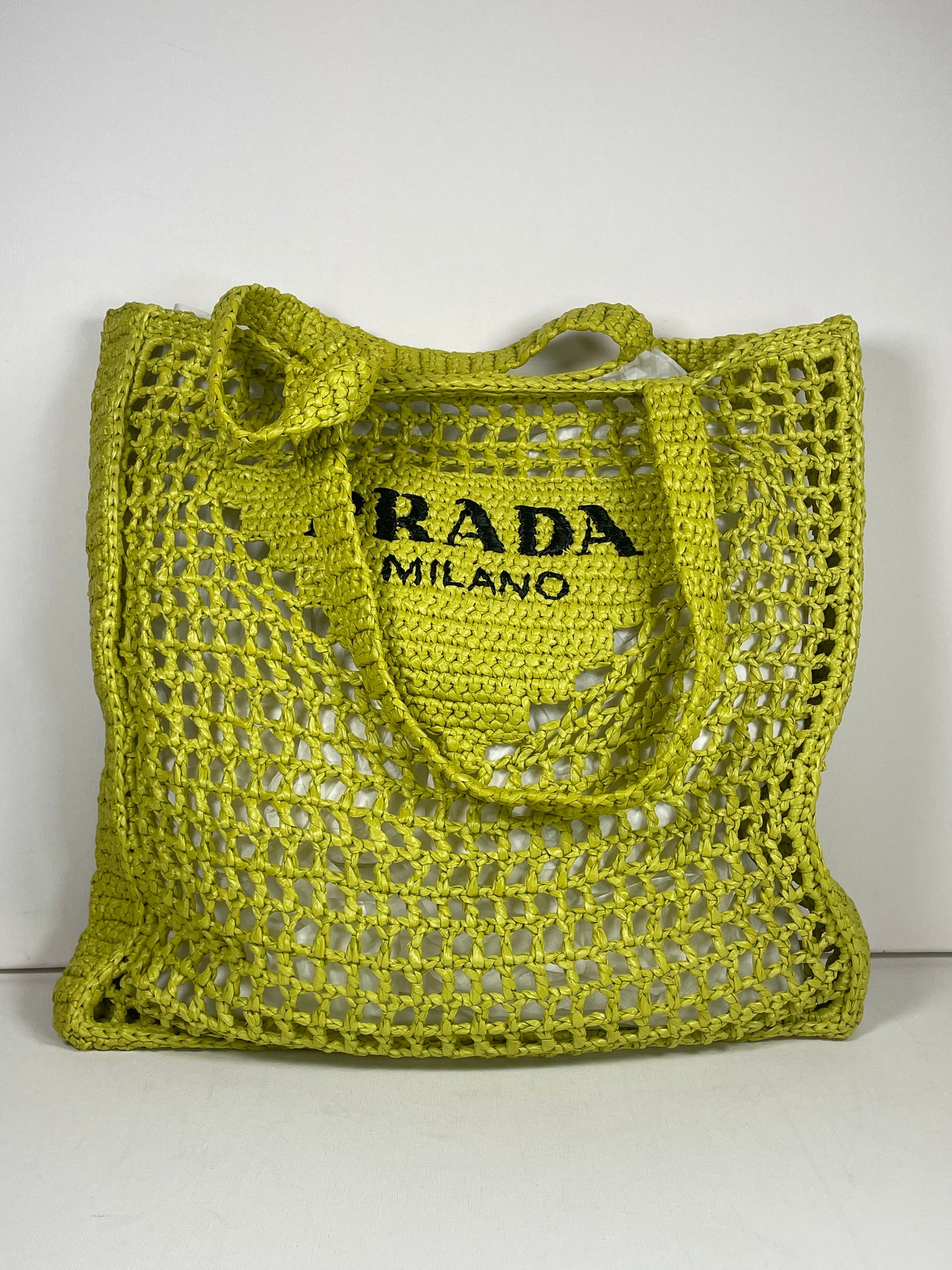 Preloved Prada Raffia Crochet Logo Tote Shopper