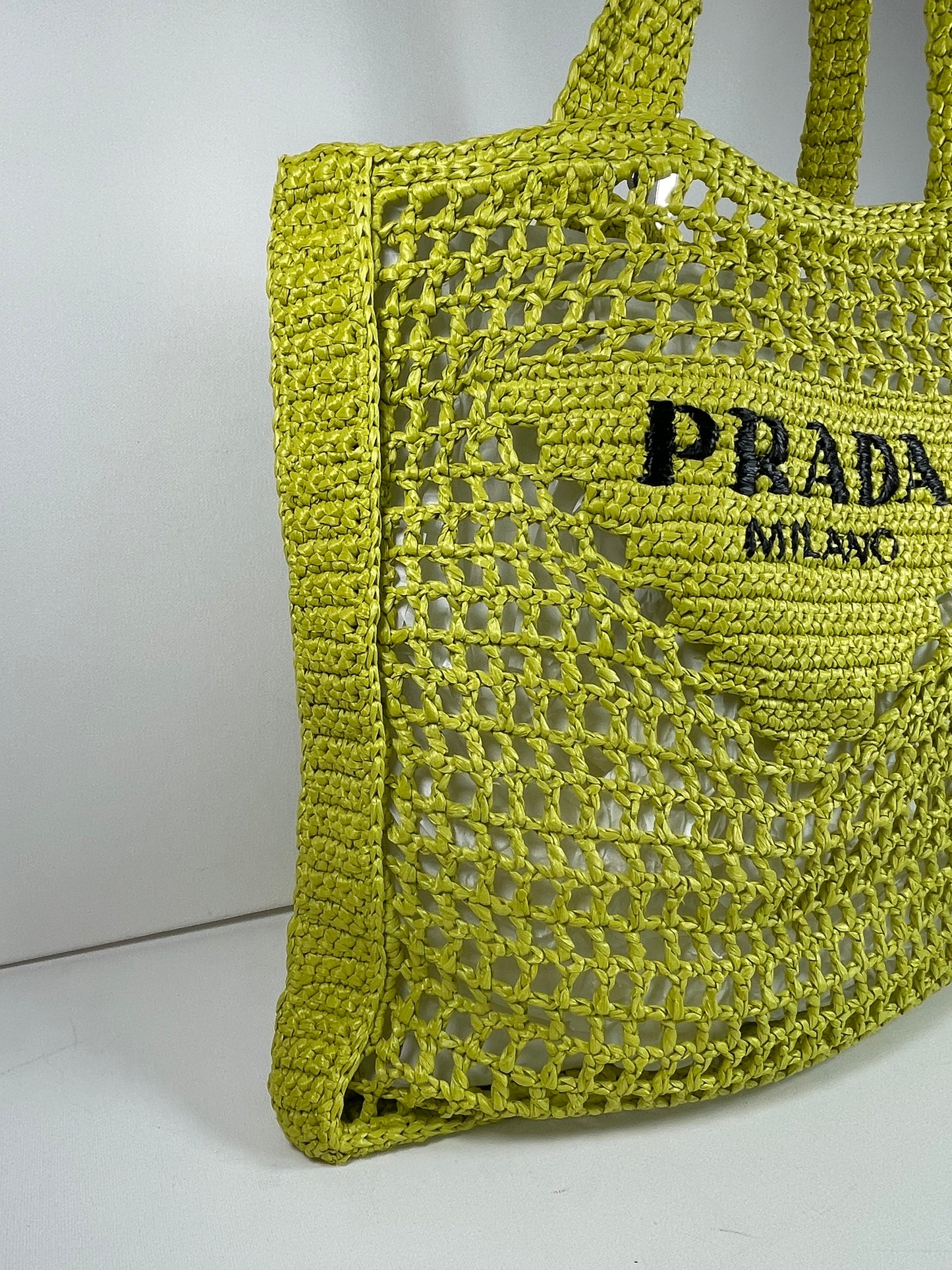 Preloved Prada Raffia Crochet Logo Tote Shopper