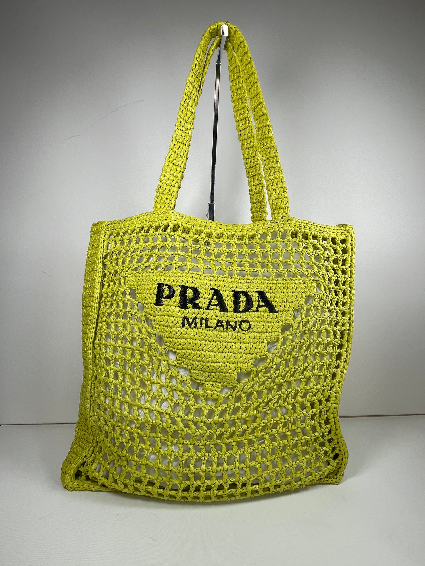 Preloved Prada Raffia Crochet Logo Tote Shopper