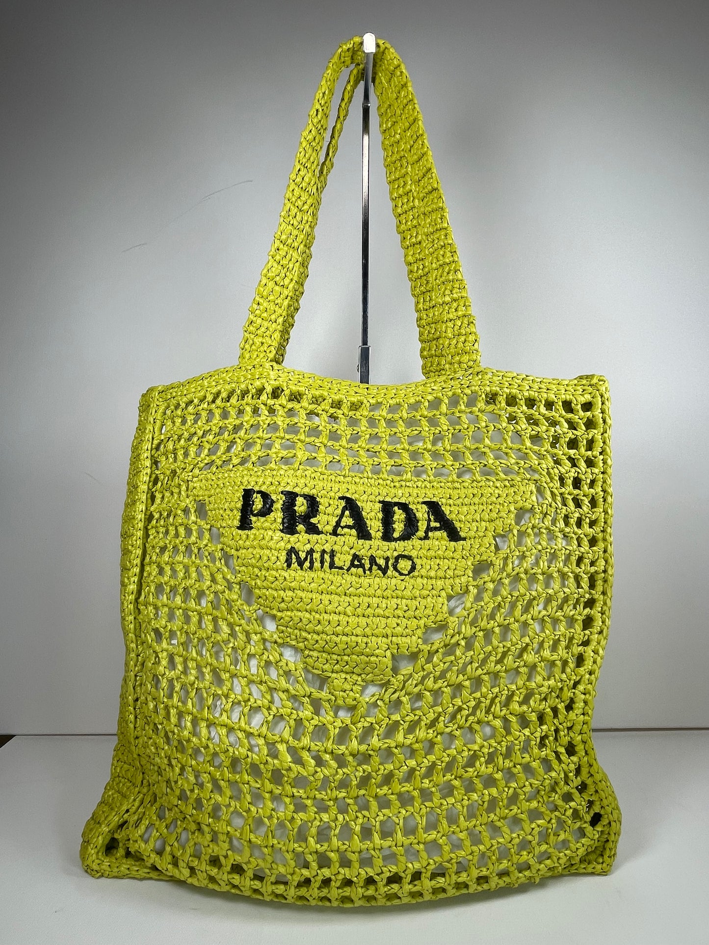 Preloved Prada Raffia Crochet Logo Tote Shopper