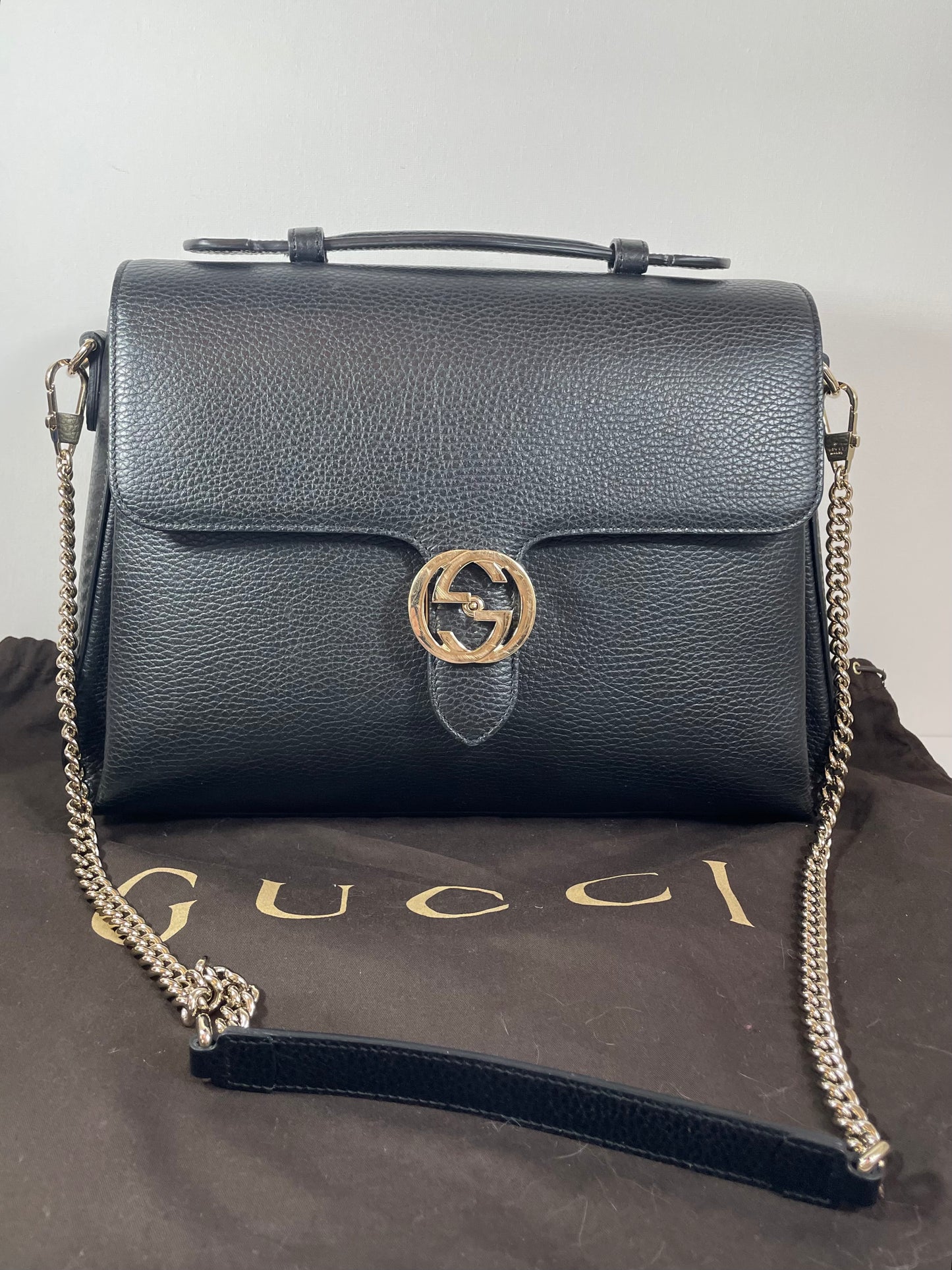 Preloved Gucci Dollar Interlocking Top Handled Shoulder Bag, Large