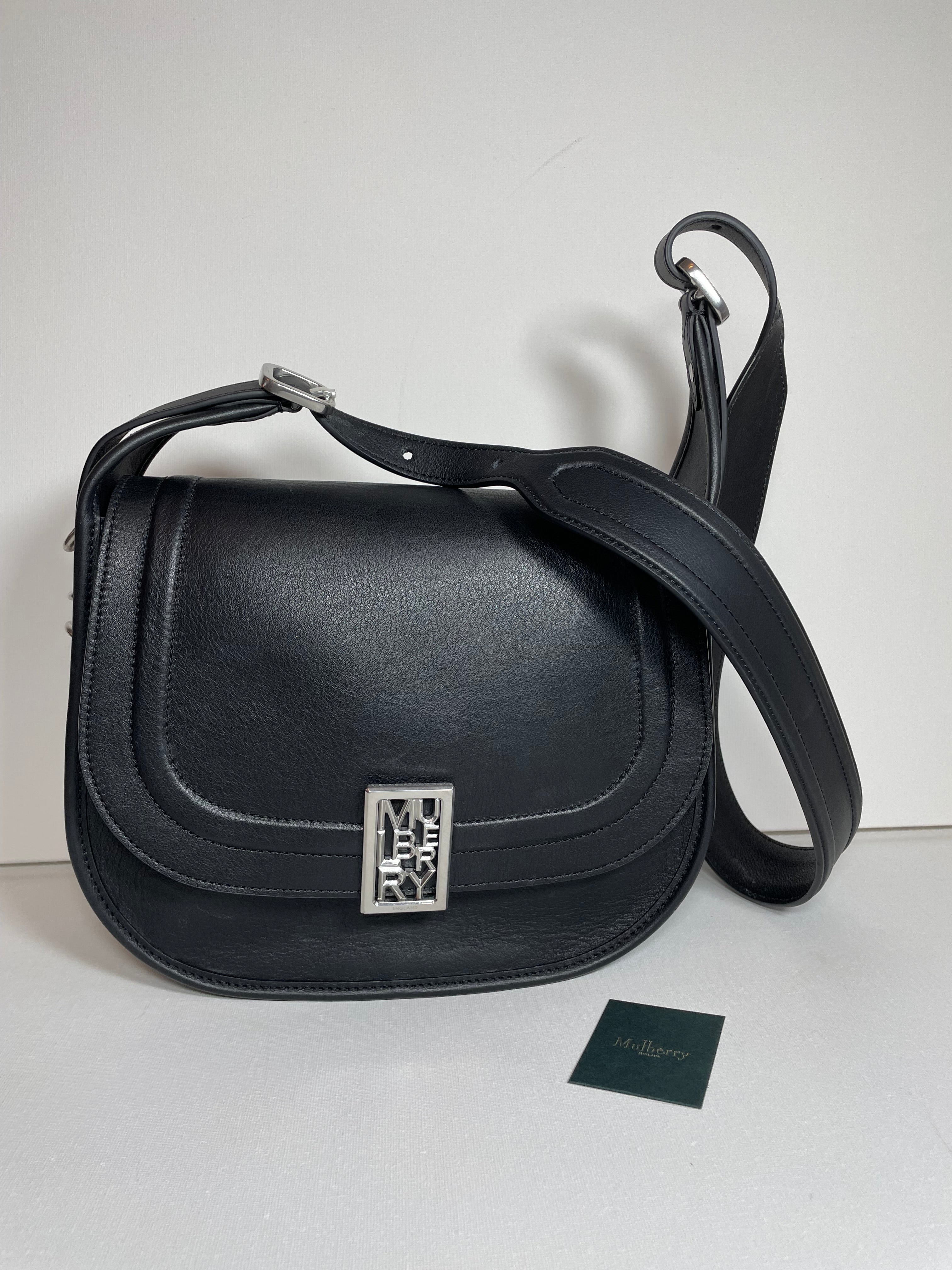 Mulberry hot Black Leather Flap Crossbody