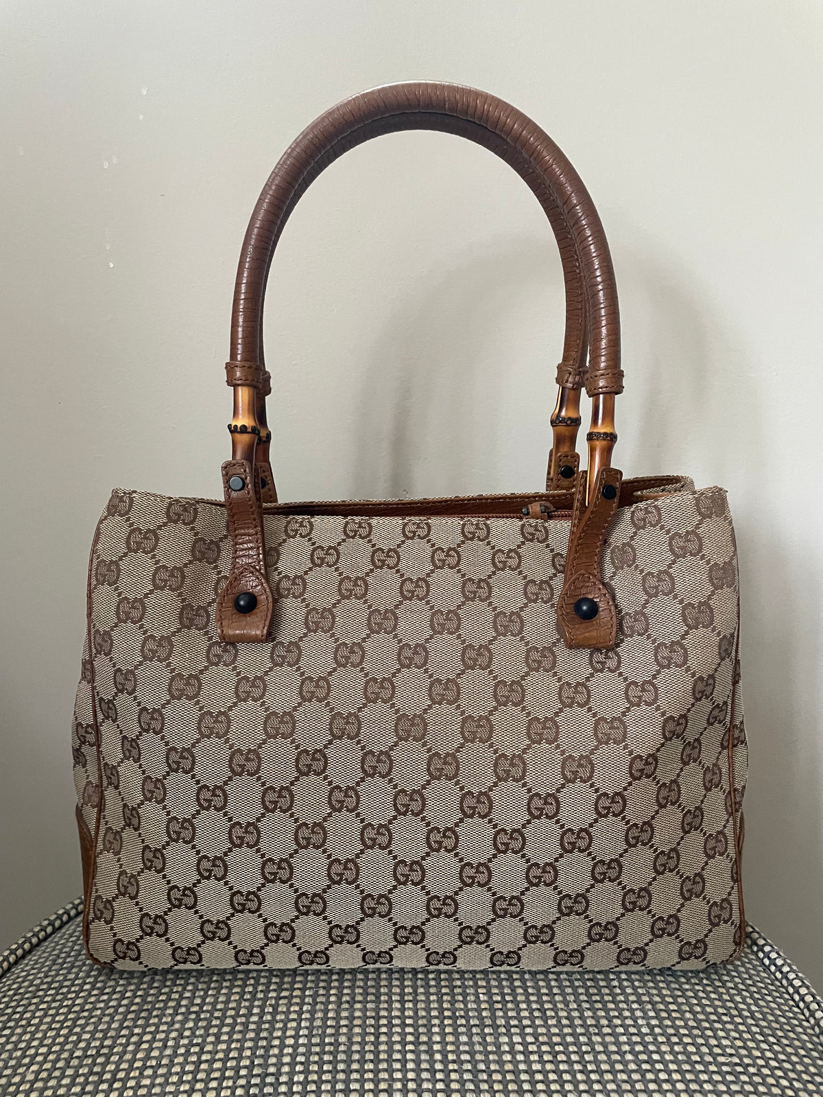Preloved Gucci Canvas Bamboo Shoulder Tote Bag