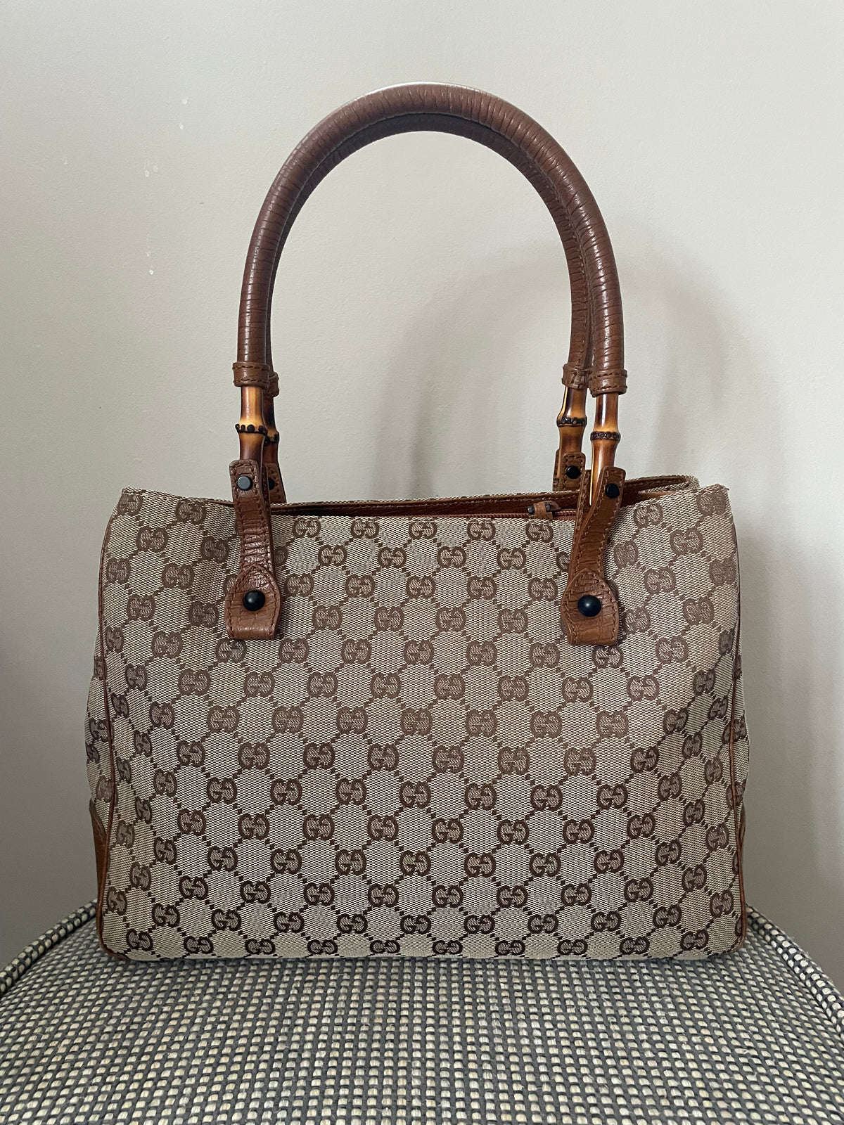 Preloved Gucci Canvas Bamboo Shoulder Tote Bag