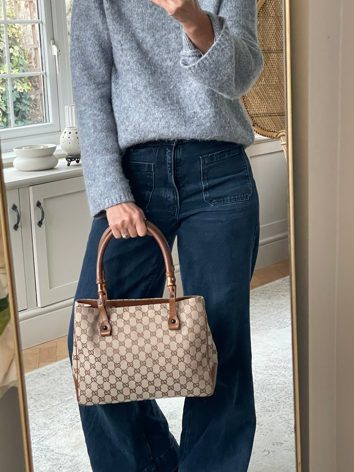 Preloved Gucci Canvas Bamboo Shoulder Tote Bag