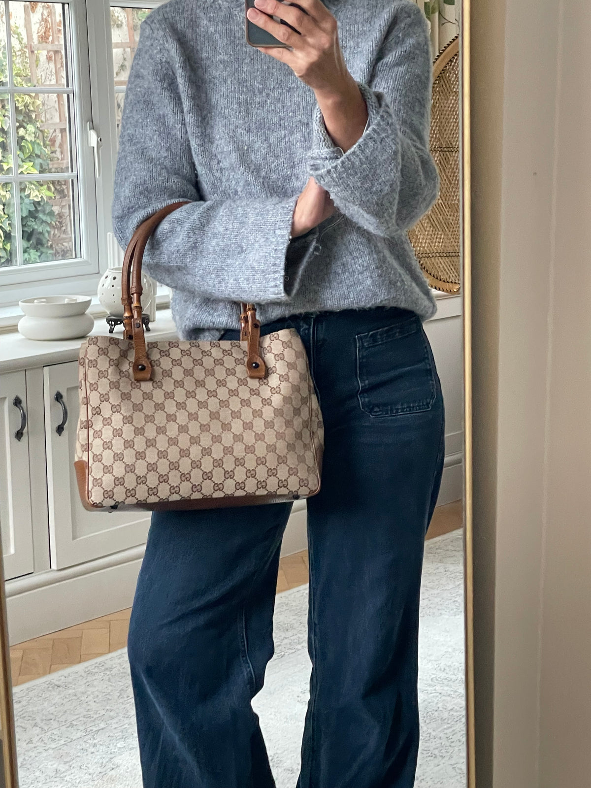 Preloved Gucci Canvas Bamboo Shoulder Tote Bag