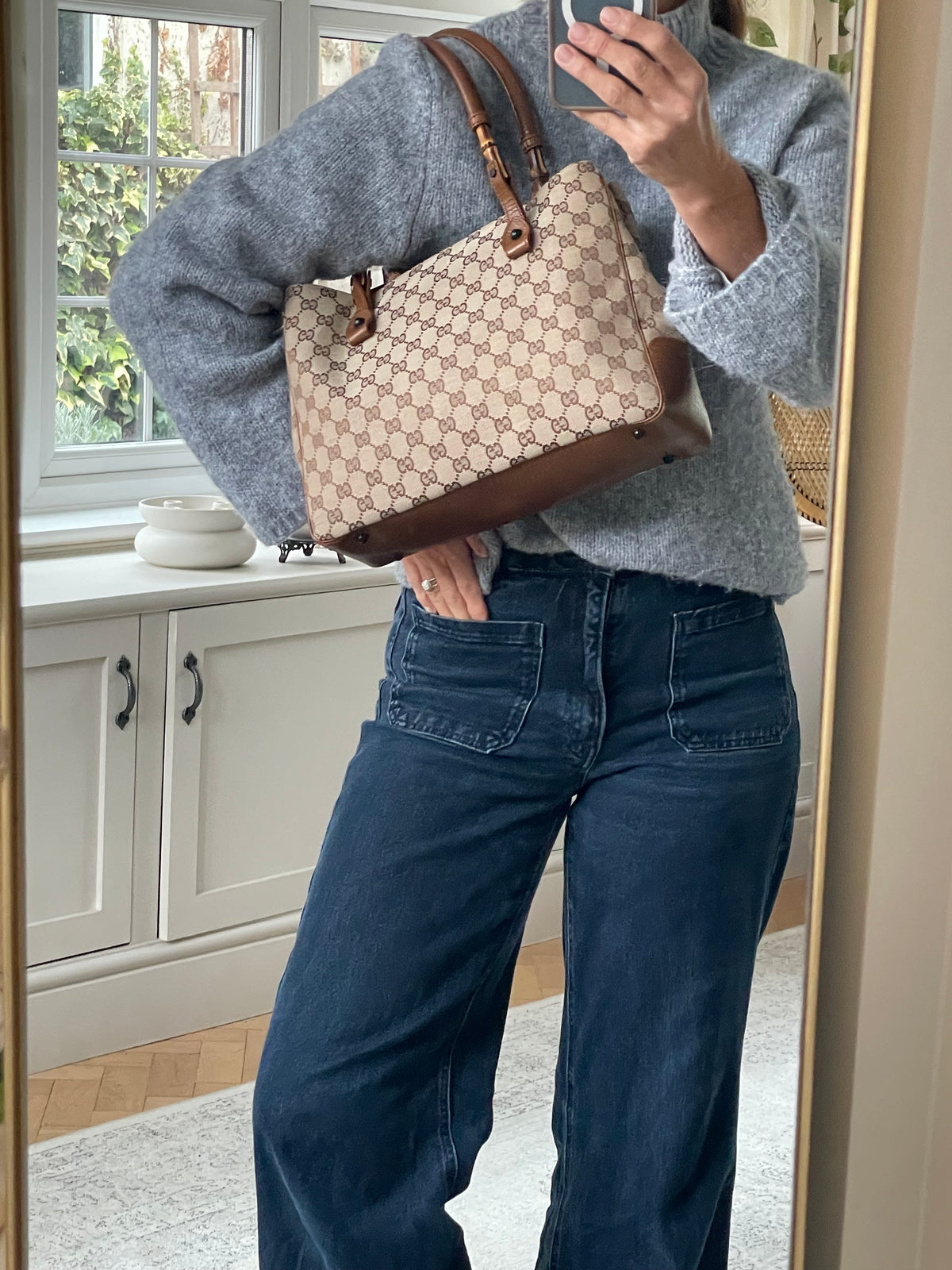 Preloved Gucci Canvas Bamboo Shoulder Tote Bag
